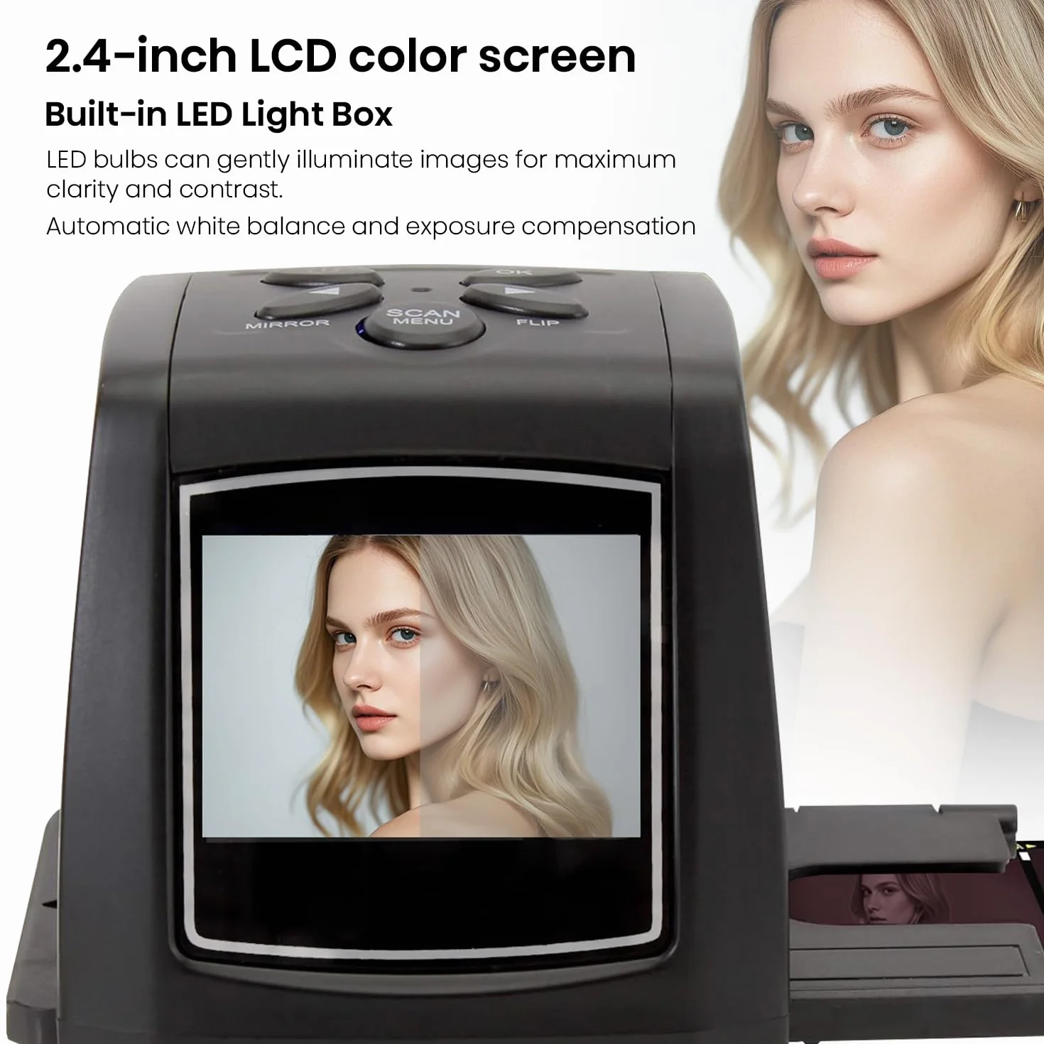 Escáner de película para 35mm Negativos y Diapositivas, Escáner de Alta resolución con 2,4" LCD, Convertidor No se Requiere PC y Software