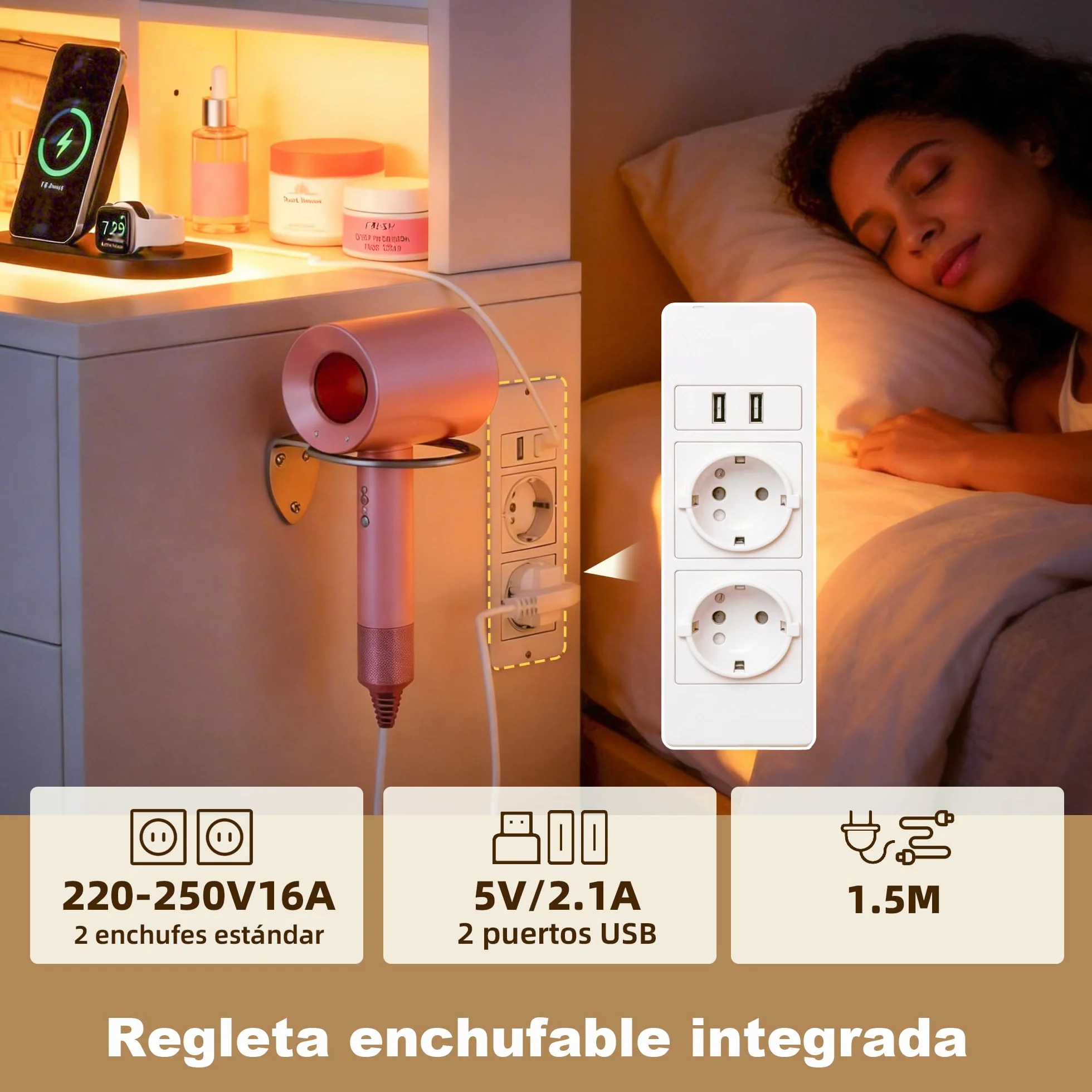 Tocador de Maquillaje con Luces LED Ajustables, Mesa con Espejo, 9 Cajones, 7 Estantes, Soporte para Secador, Blanco