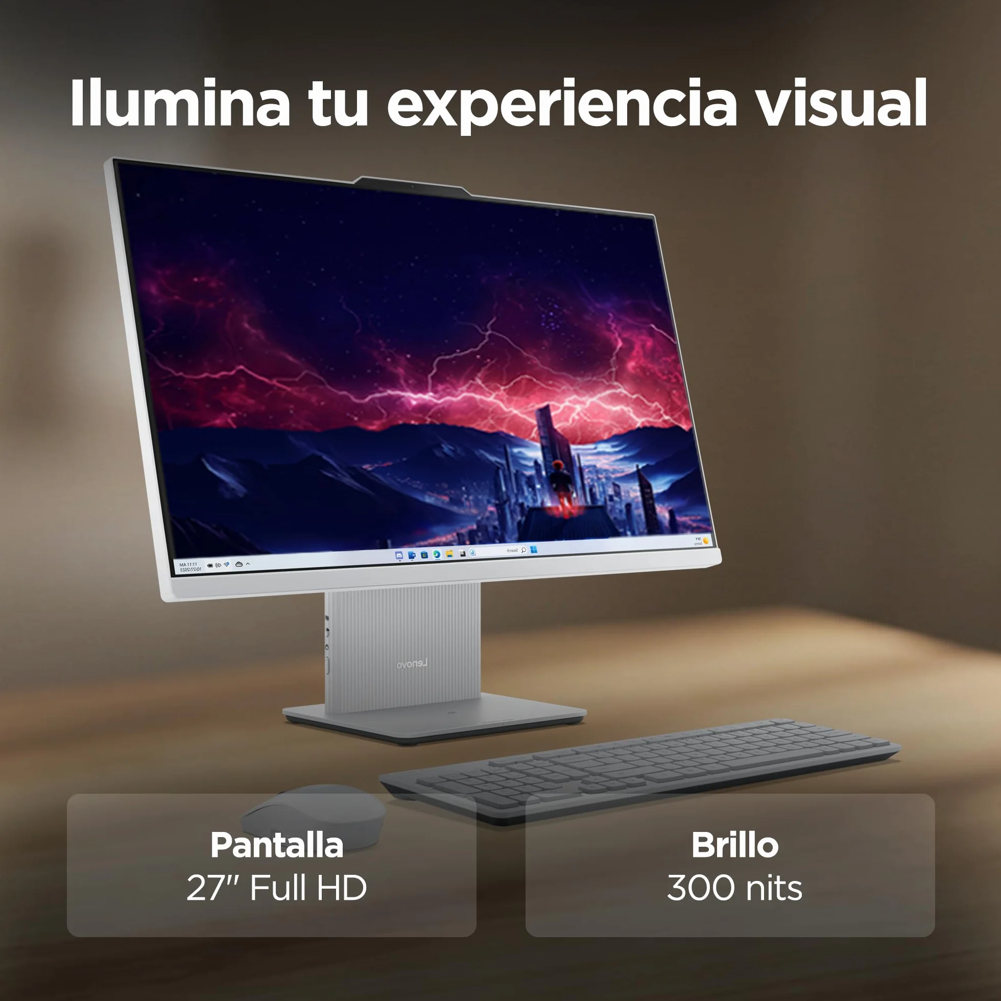 Lenovo IdeaCentre AIO i Gen 9 - Ordenador de Sobremesa 27" FHD (Intel Core i5-13420H, 16 GB RAM, 1 TB SSD, Intel UHD Graphics, Wi-Fi 6, Win11 Home) Incluye Teclado QWERTY Español y Ratón - Gris Nube