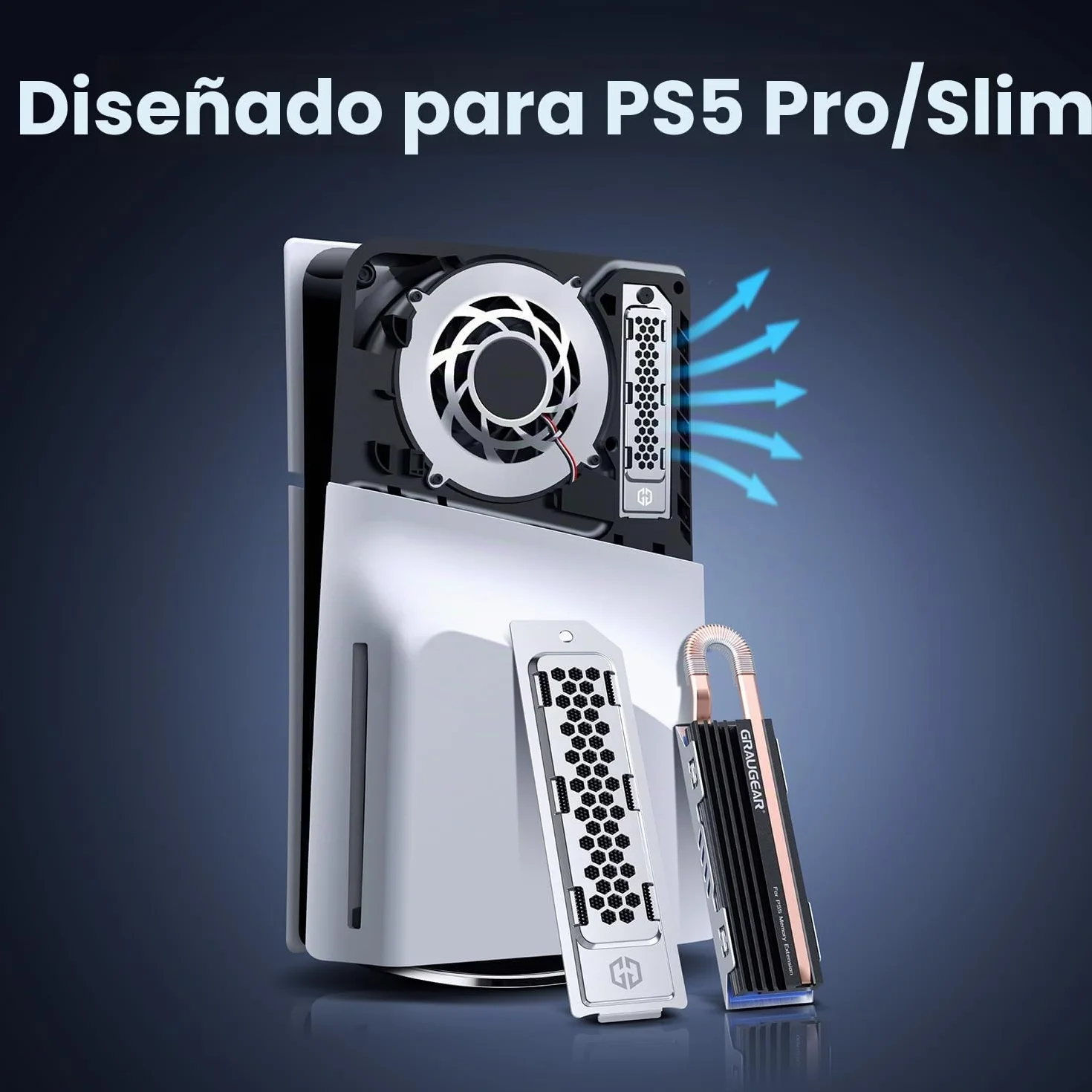 GRAUGEAR HeatPipe para SSD M.2 NVMe (2280), PS5 Pro y PS5 Slim, para expansión de memoria Playstation con cubierta a prueba de polvo