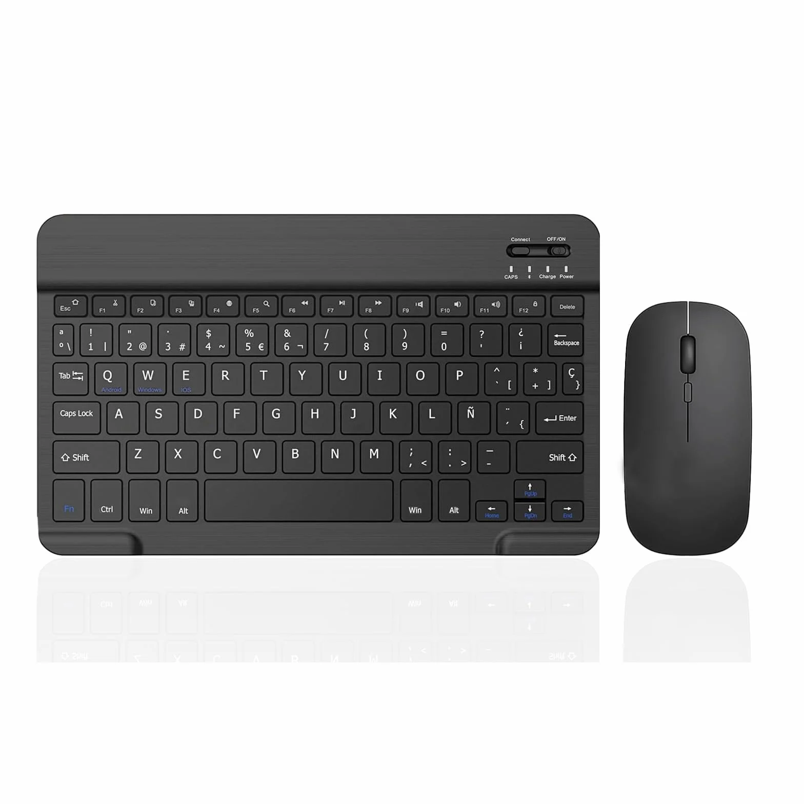Teclado y Ratón Inalámbrico Bluetooth, 10” Español Ñ Teclado y Ratón Recargables Silenciosos y Portátiles para iPad Pro/iPad Air/Samsung/Huawei/Honor/Xiaomi/Tablet/iOS/Android/Windows