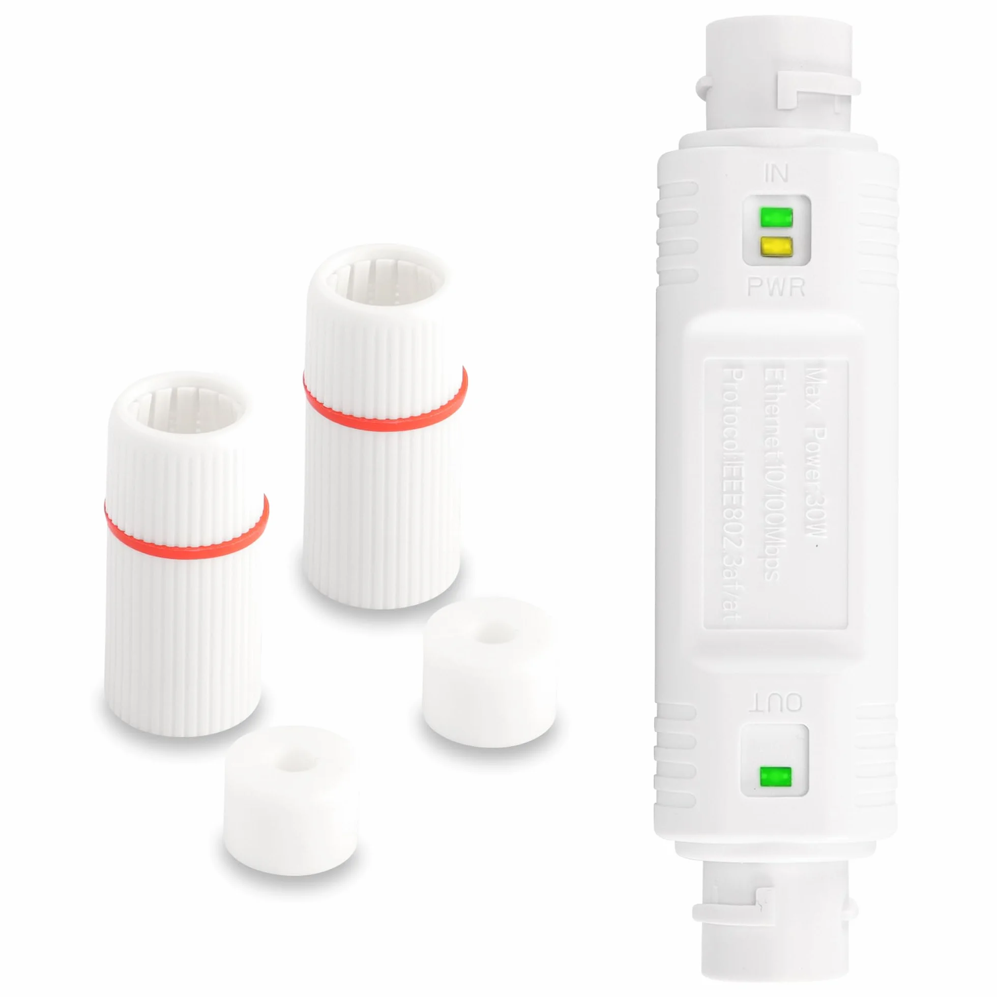 SinLoon Extensor PoE impermeable IP67 de 100 m/250 m, 10/100 Mbps, repetidor PoE RJ45 Ethernet para cámara IP, Plug and Play (blanco)