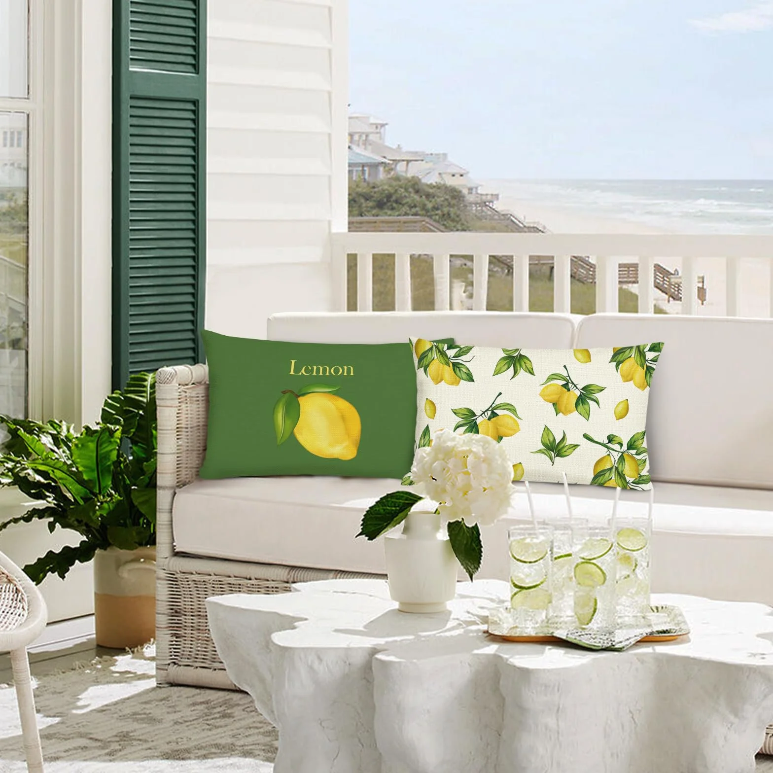 Bonhause Funda de Almohada 30 x 50 cm Cojines Decorativos Frutas Amarillas Verdes Juego de 2