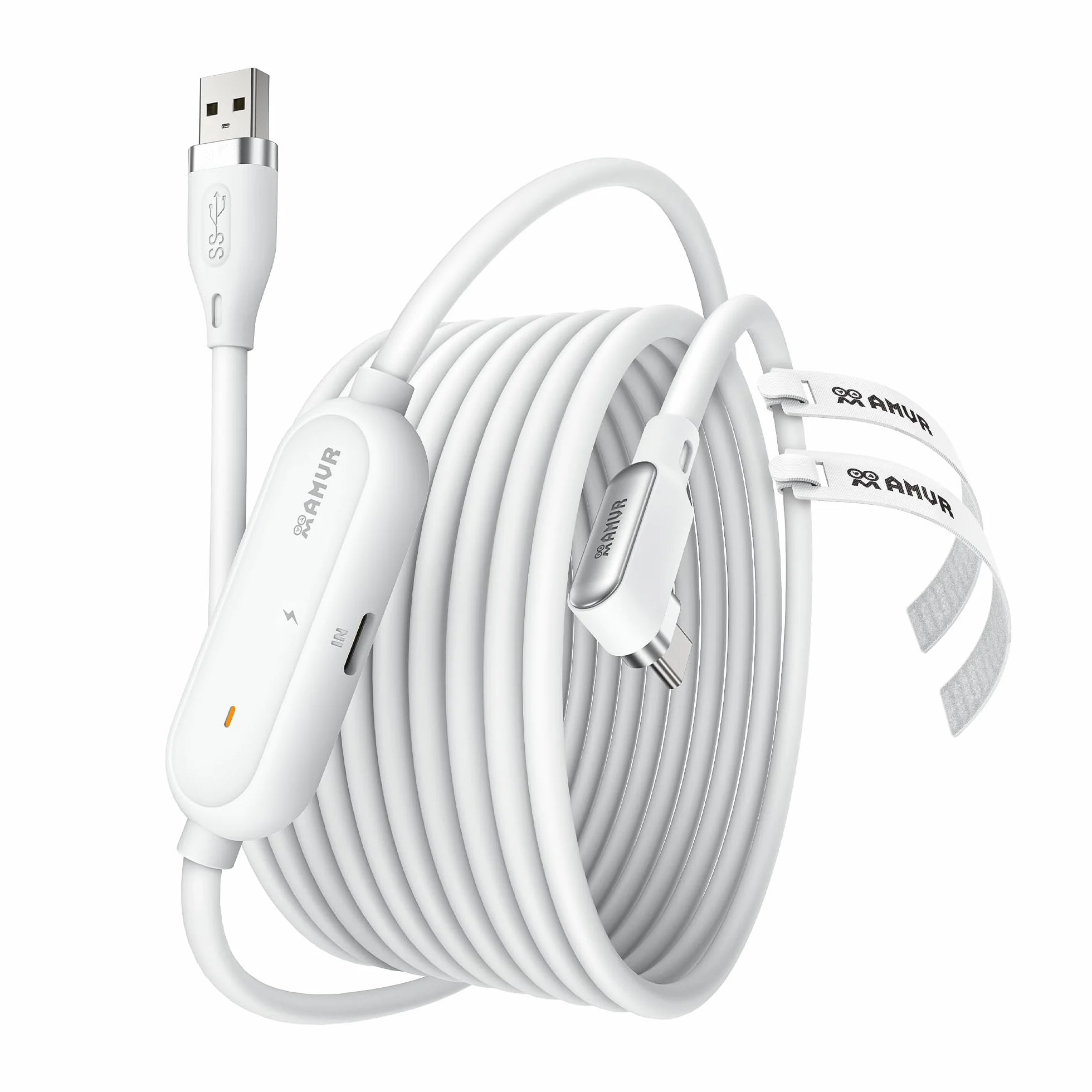 AMVR 16FT (5 m) Cable de conexión de carga Accesorios compatibles con Meta Quest 3/3S Línea de datos con puerto de carga rápida independiente, velocidad de transferencia máxima de 5 Gbps a PC/Steam