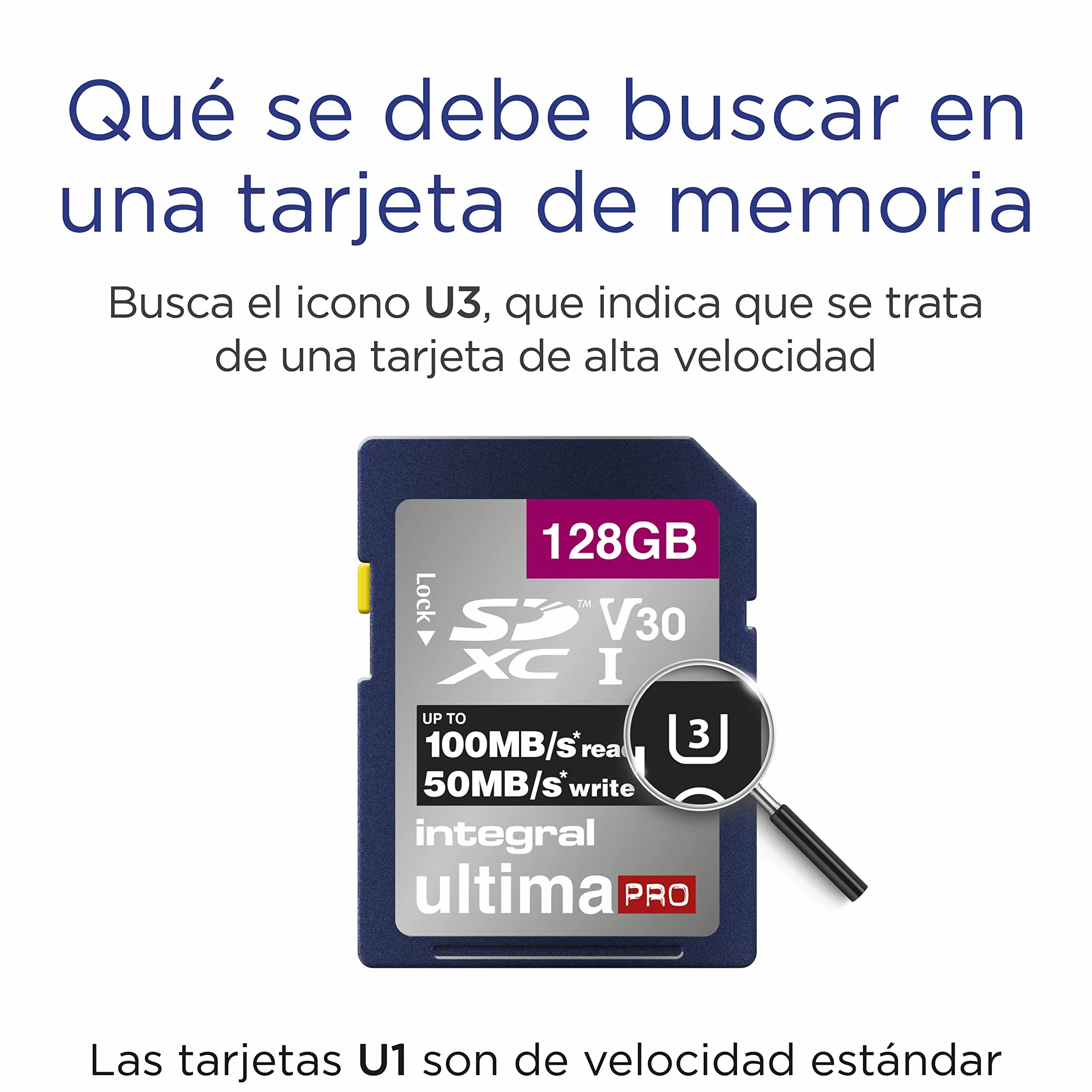 Integral Tarjeta SD de 128 GB Tarjeta de memoria SDXC de alta velocidad 4K Ultra-HD Video de hasta 100 Mb/s Tarjeta de memoria V30 UHS-I U3 Clase 10