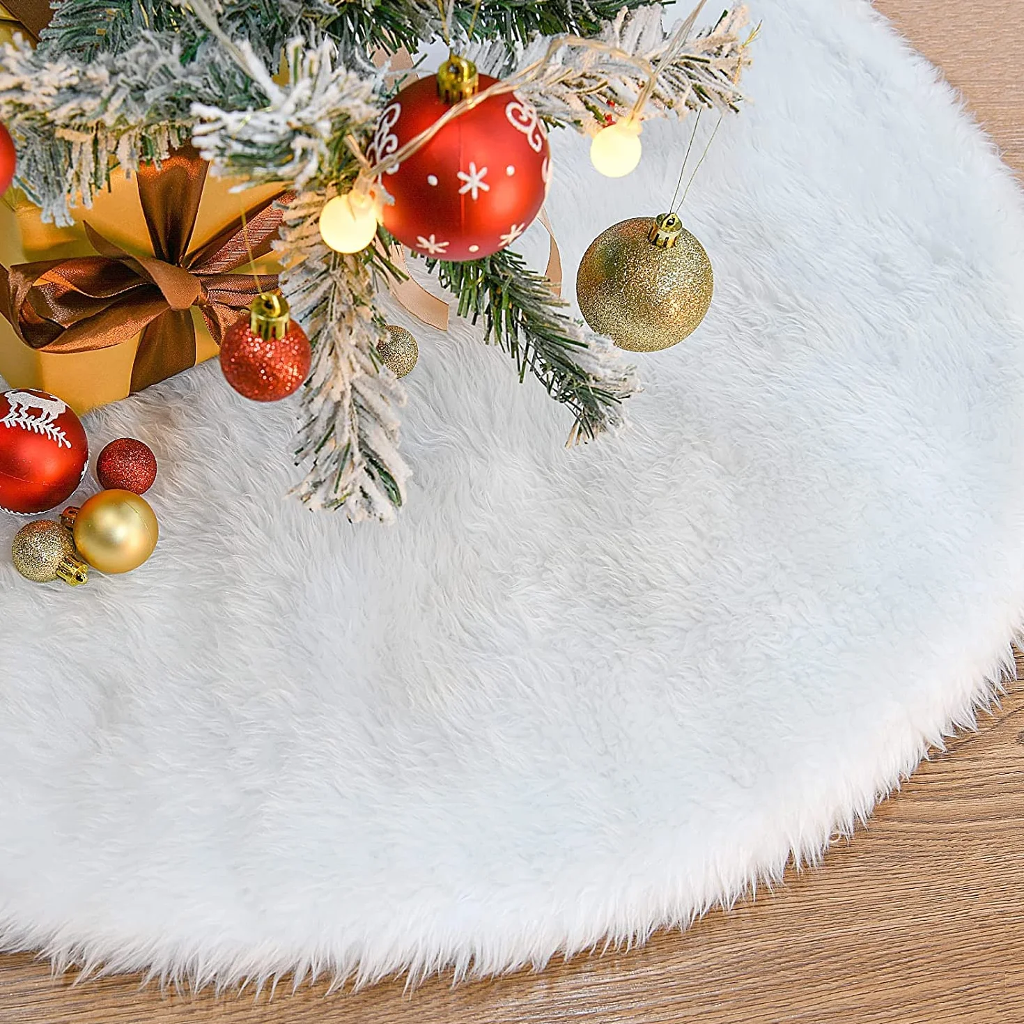 Falda De árbol De Navidad, Blanco Como La Nieve Felpa Gruesa Cubierta De La Base Del árbol De Navidad Alfombra Del Piso 78CM