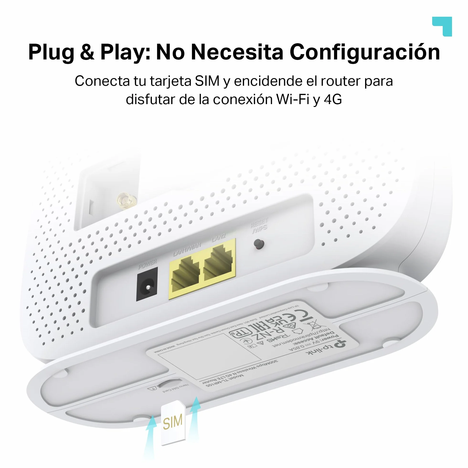 TP-Link TL-MR105 Router 4G LTE Cat 4 300Mbps MicroSIM Ethernet LAN/WAN Antena Desmontable