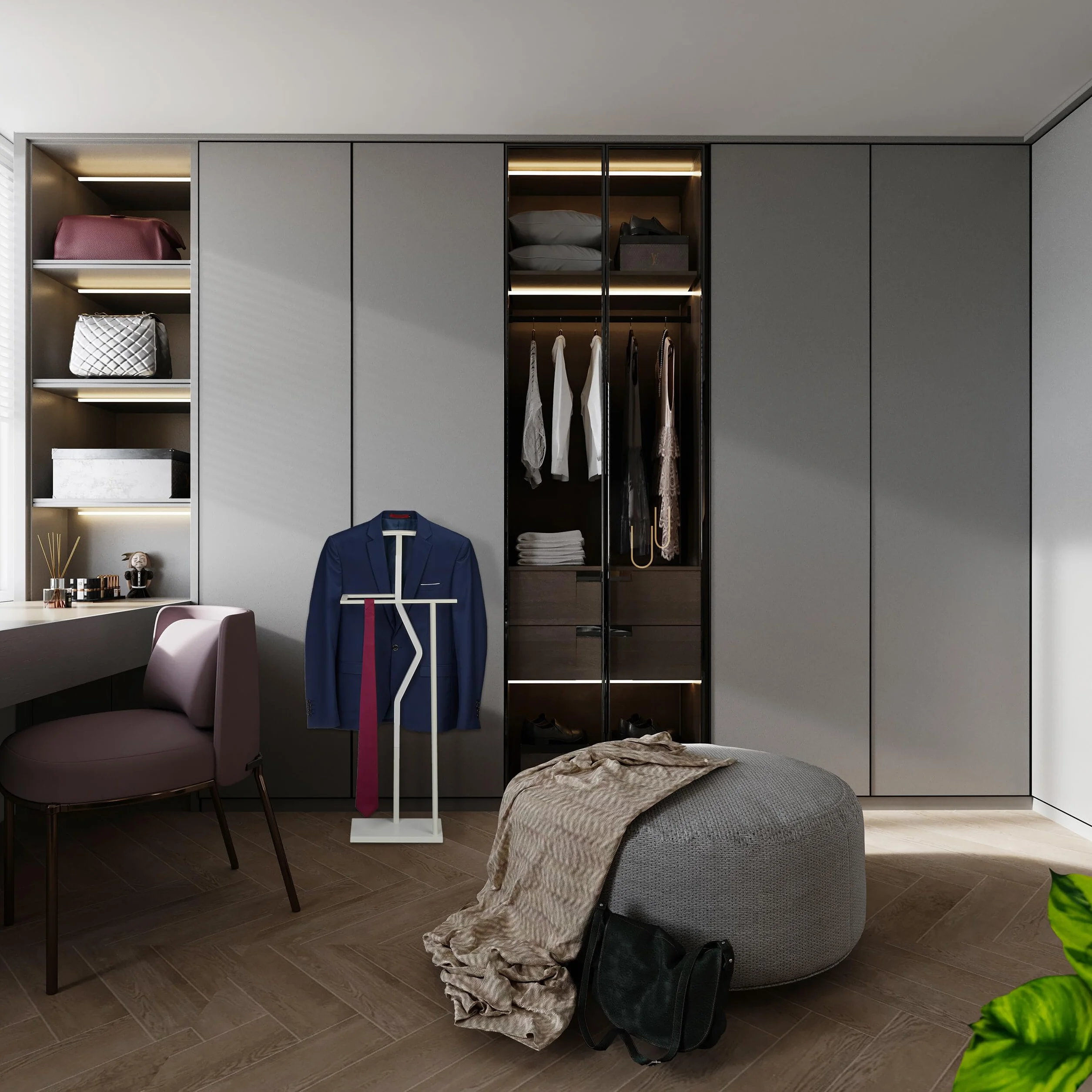 Relaxdays Galán Noche MDF Veteado Blusa Pantalón 107 x 48 x 20 cm Metal Efecto Madera Colgador Vestidor Blanco