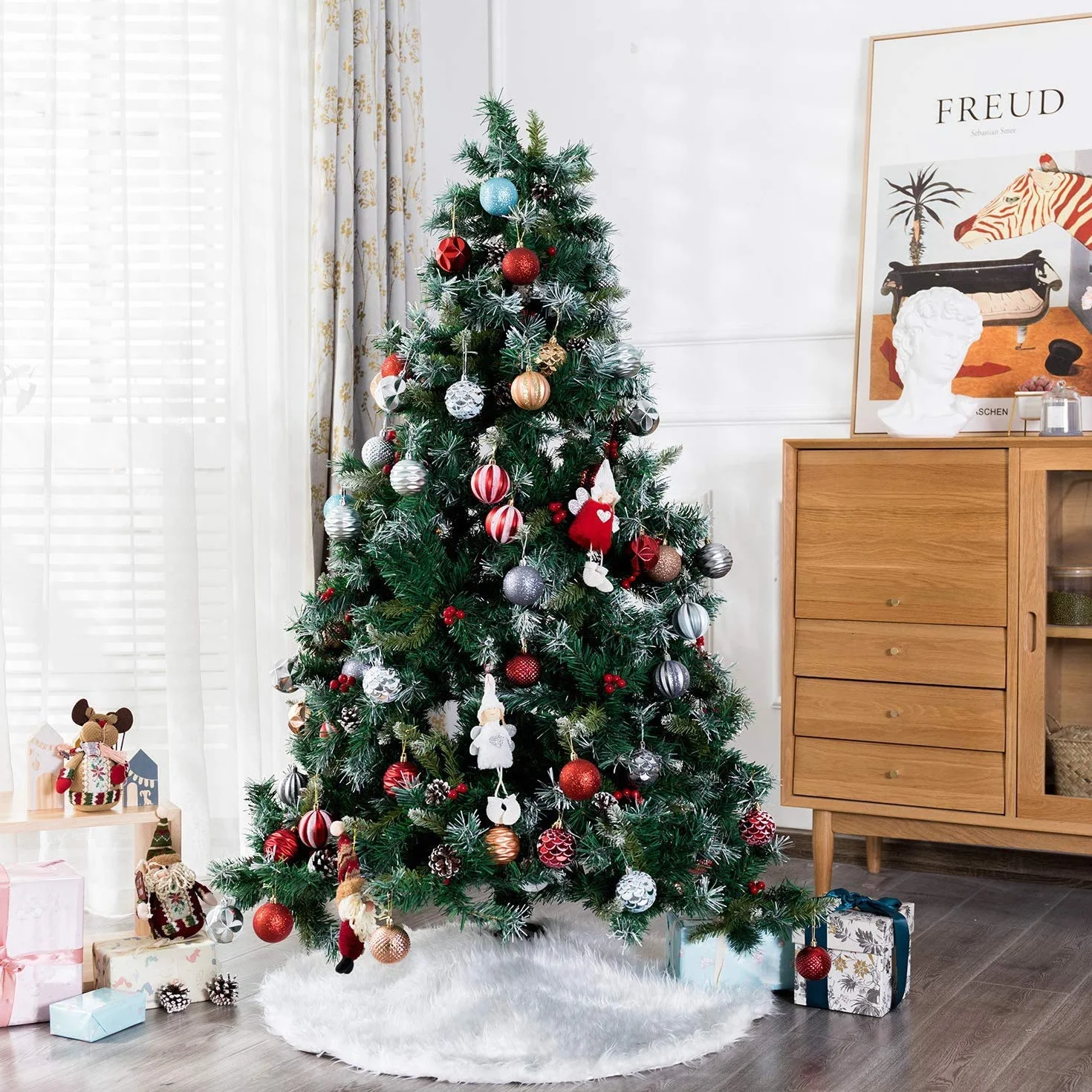 Falda De árbol De Navidad, Blanco Como La Nieve Felpa Gruesa Cubierta De La Base Del árbol De Navidad Alfombra Del Piso 78CM