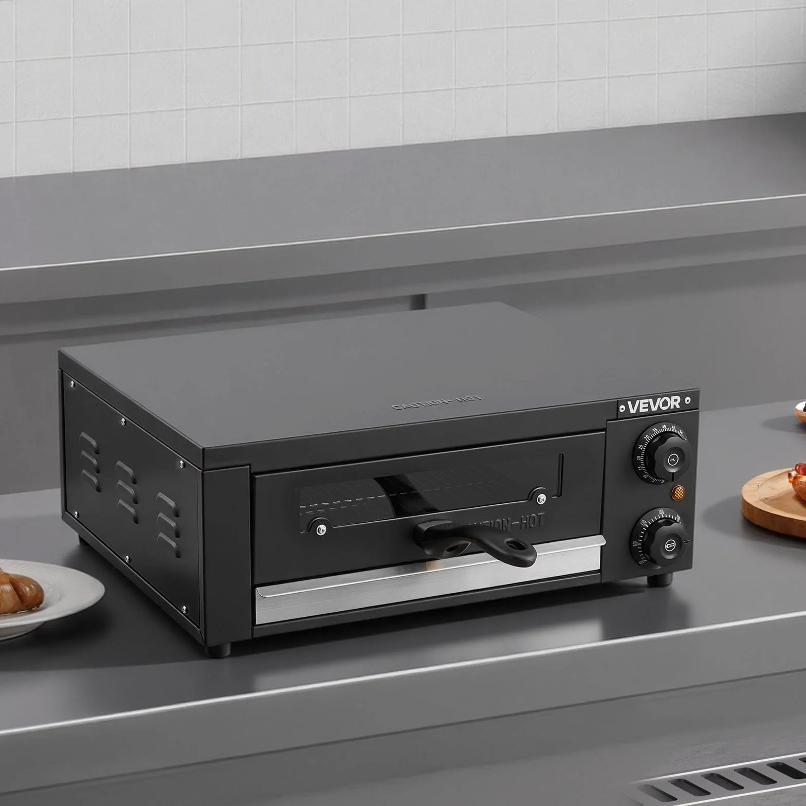 VEVOR Horno Eléctrico para Pizza, 1450W, 25-300°C, 475x536x187mm, Control de Tiempo y Temperatura