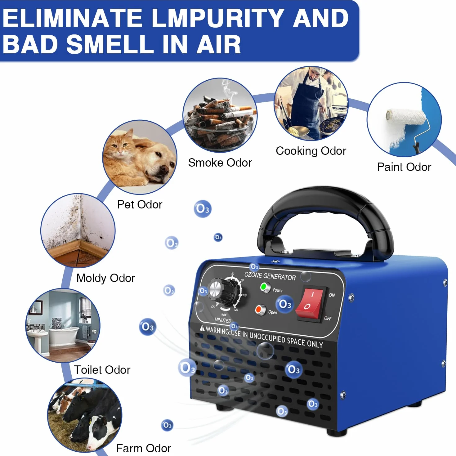JOBYNA Generador de Ozono 30,000mg/h O3 Purificador de Aire Industrial con Temporizador