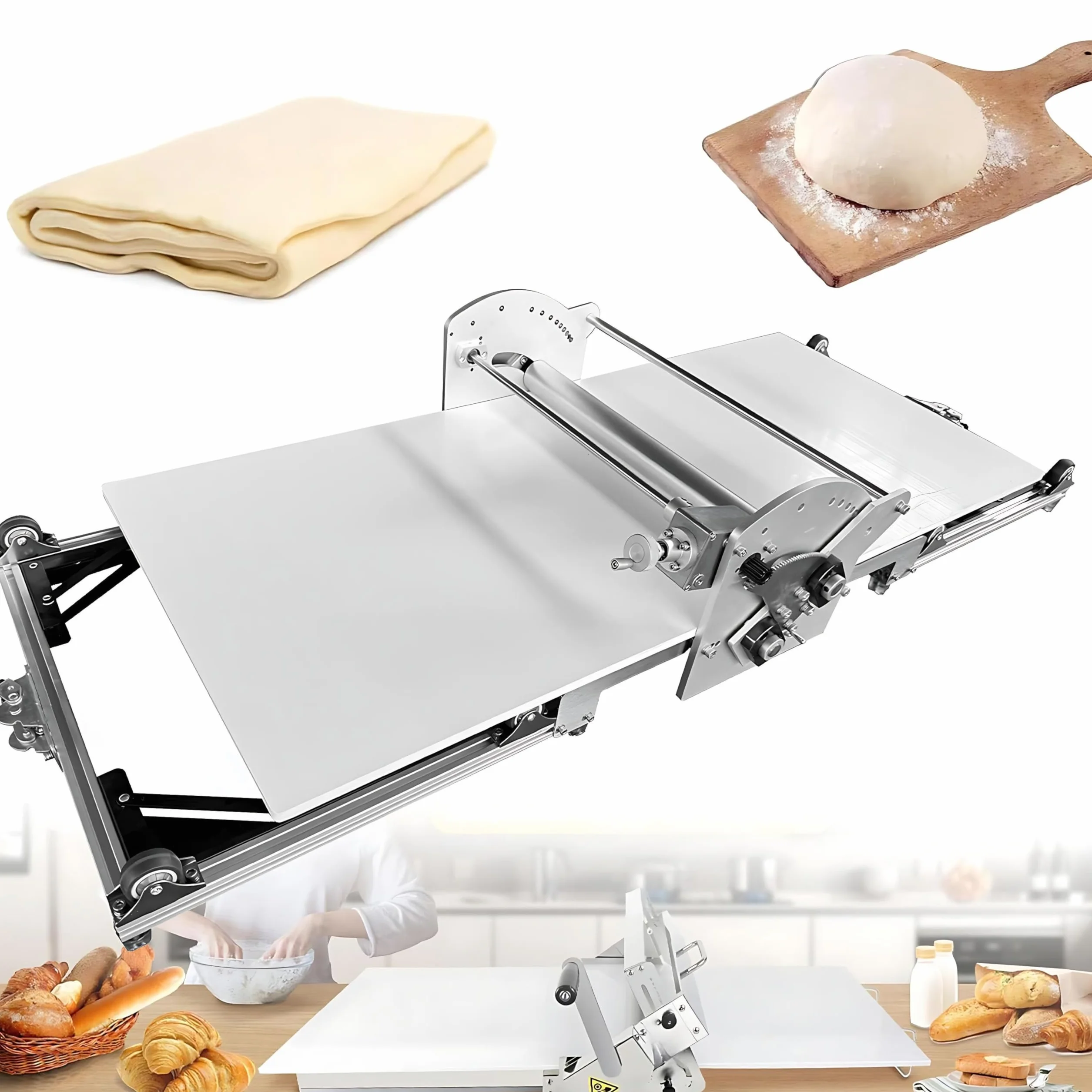 Máquina laminadora de Masa - Laminadora eléctrica Reversible para hojaldre, Grosor Ajustable 0,07-1,18 Pulgadas