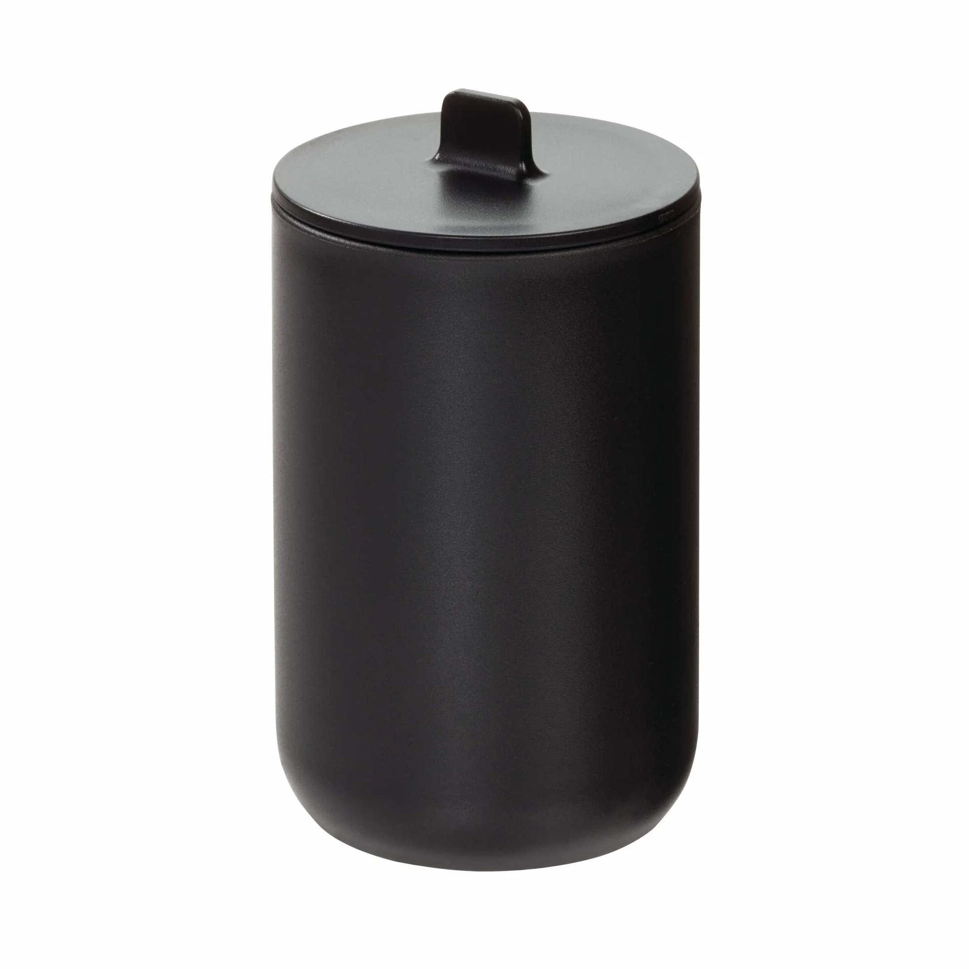iDesign Algodonero con tapa, bote con tapa redondo y de plástico para guardar cosméticos y maquillaje, accesorios de baño para bastoncillos y discos de algodón, negro