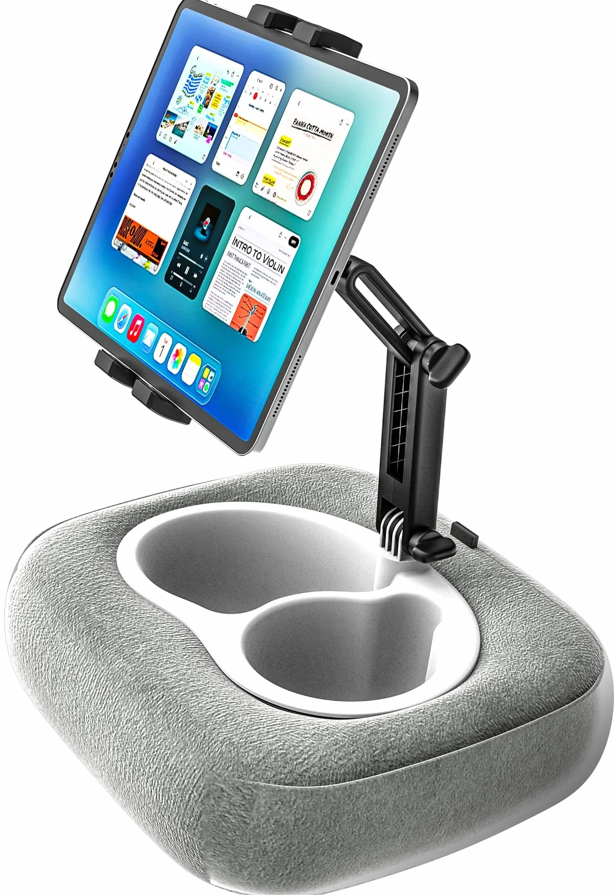 Soporte Tablet Almohada [Tejido Suave y Cómodo] Ajustable Soporte Almohada Tablet para Cama, Regazo, Mesa, para iPad, Galaxy Tab, Kindle, Fire, Tabletas y Móvils de 4-13", Gris