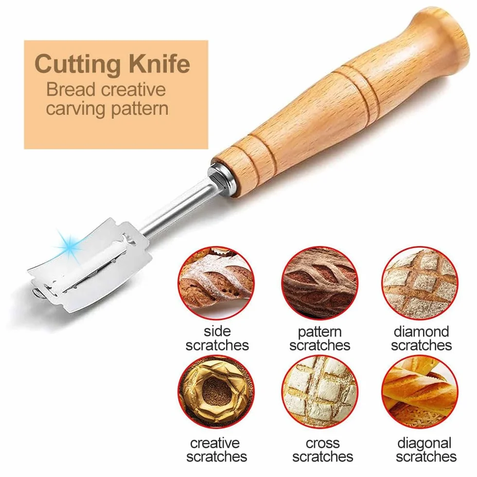 Cuchillo de Panadero Acero Inoxidable con 5 Cuchillas de Repuesto para Pan Masa Hornear