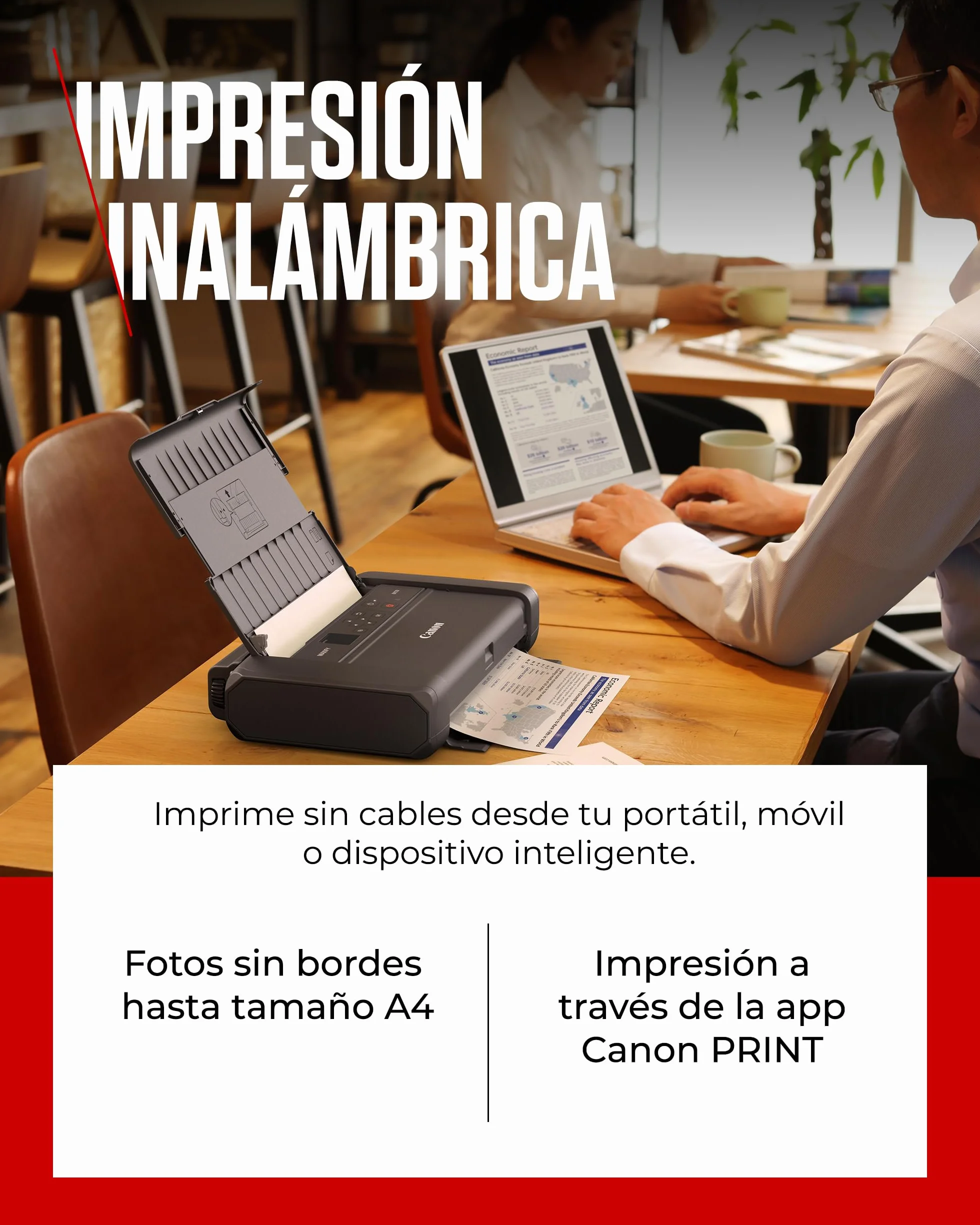 Canon MAXIFY BX110 Impresora Pequeña Inalámbrica - Batería Recargable - Imprime hasta A4 Desde Ordenador, Smartphone | Ideal para Teletrabajo y Viajes