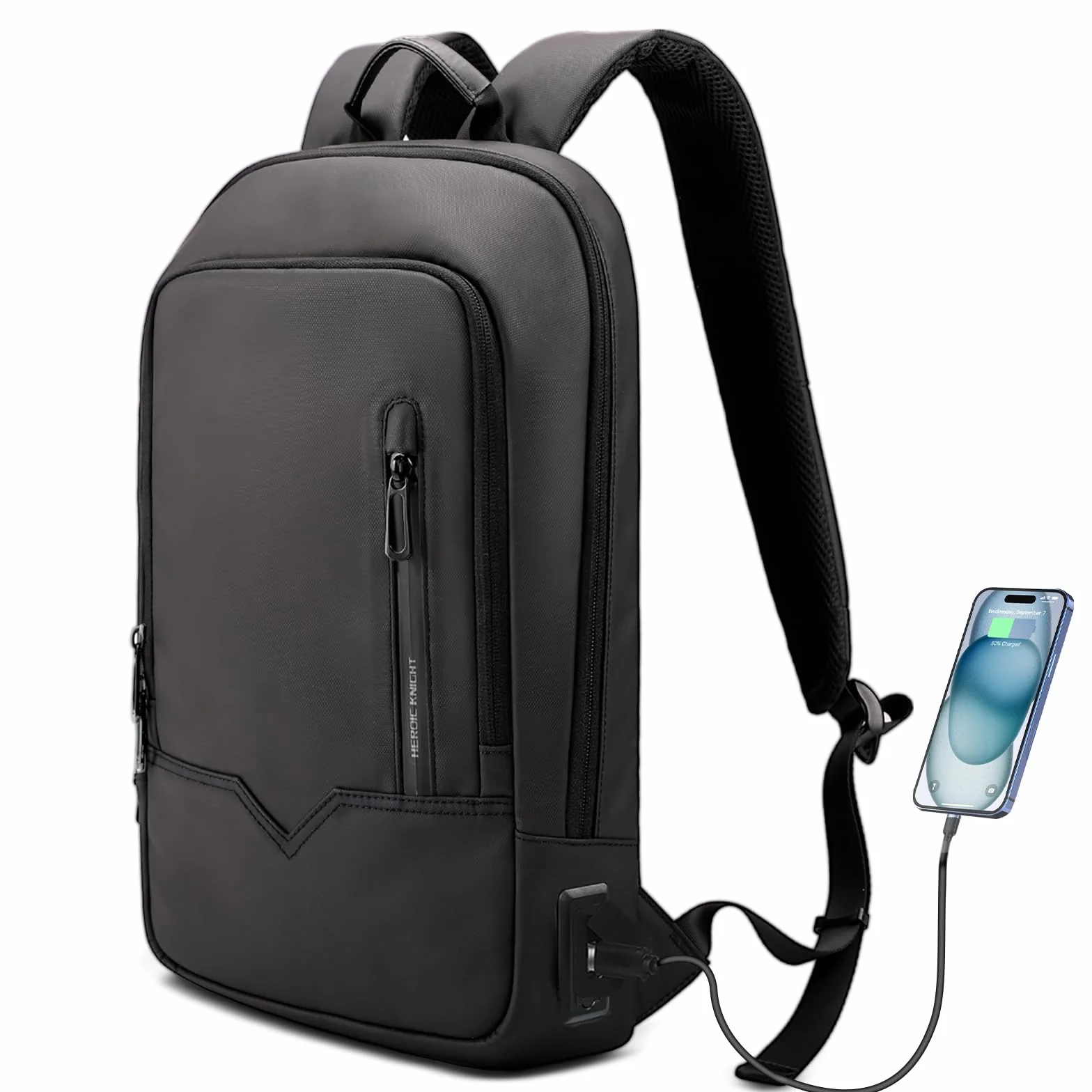 Mochila Ordenador Portátil Laptop 15.6'' Ergonómica con Puerto de Carga USB Impermeable Acolchada Elegante para Negocios Trabajo Escolar Estudio Diario Viaje Ocio Volumen 11L (Negro)