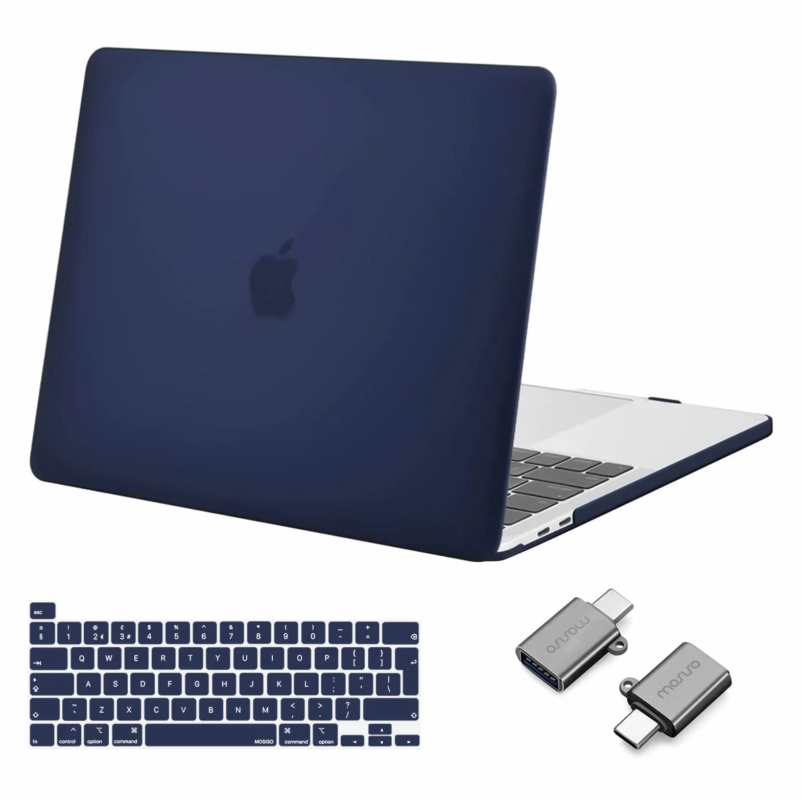 MOSISO Funda Dura Compatible con MacBook Pro 13 Pulgadas M2 2024-2016 A2338 M1 A2251 A2289 A2159 A1989 A1706 A1708, Plástico Carcasa Rígido&Cubierta de Teclado&Adaptador Tipo C, Azul Marino