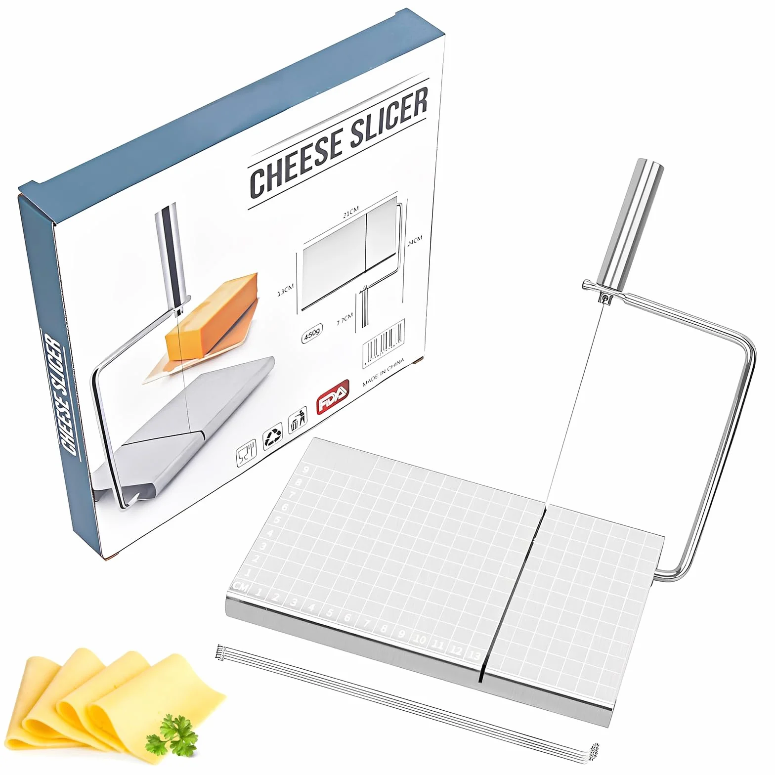 Cortador de queso de acero inoxidable con intercambiable alambre y tabla de rejilla