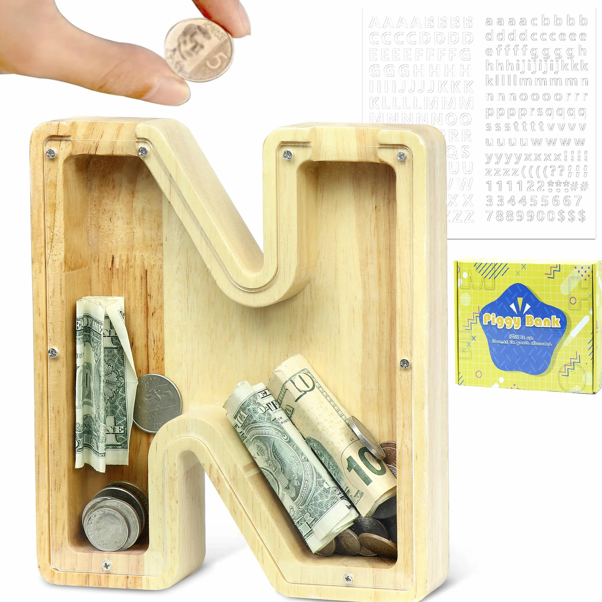 Hucha de Madera Personalizada con Letras A-Z para Niños, Regalo Creativo