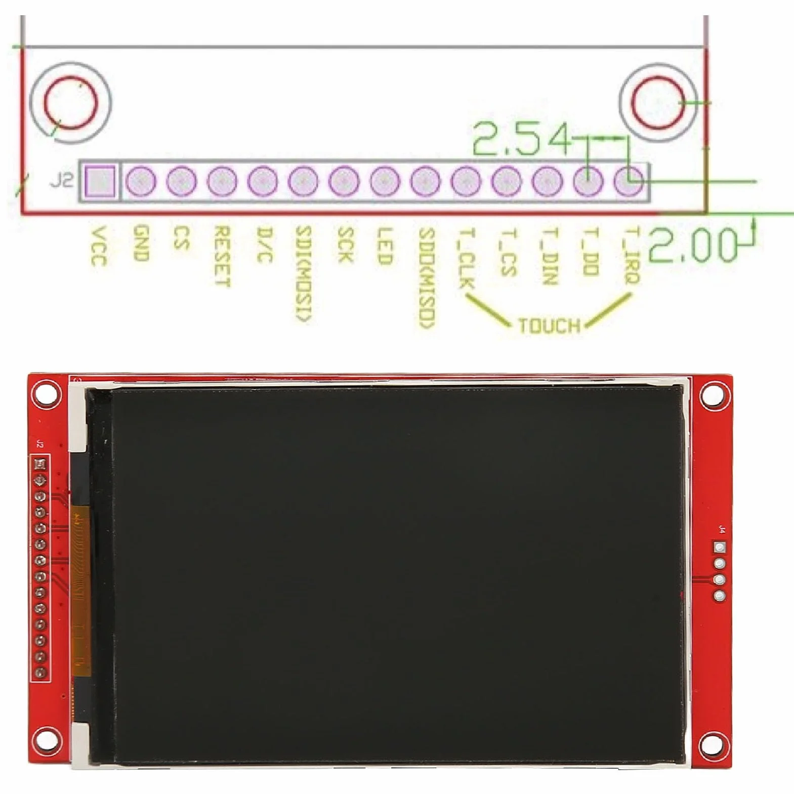 Denash Módulo de Pantalla LCD SPI TFT de 4 Pulgadas, Resolución HD 480x320 Controlador ILI9488 Interfaz Periférica Serie de 14 Pines, con Ranura para Tarjeta de Memoria y Programas de