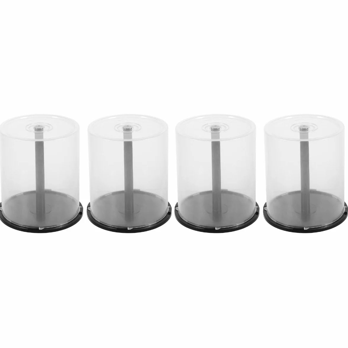 Zerodeko 4 cajas para tartas de CD/DVD, cubos de almacenamiento vacíos para CD o DVD, contenedores de almacenamiento de 100 discos para CD o DVD en cubierta transparente con eje negro