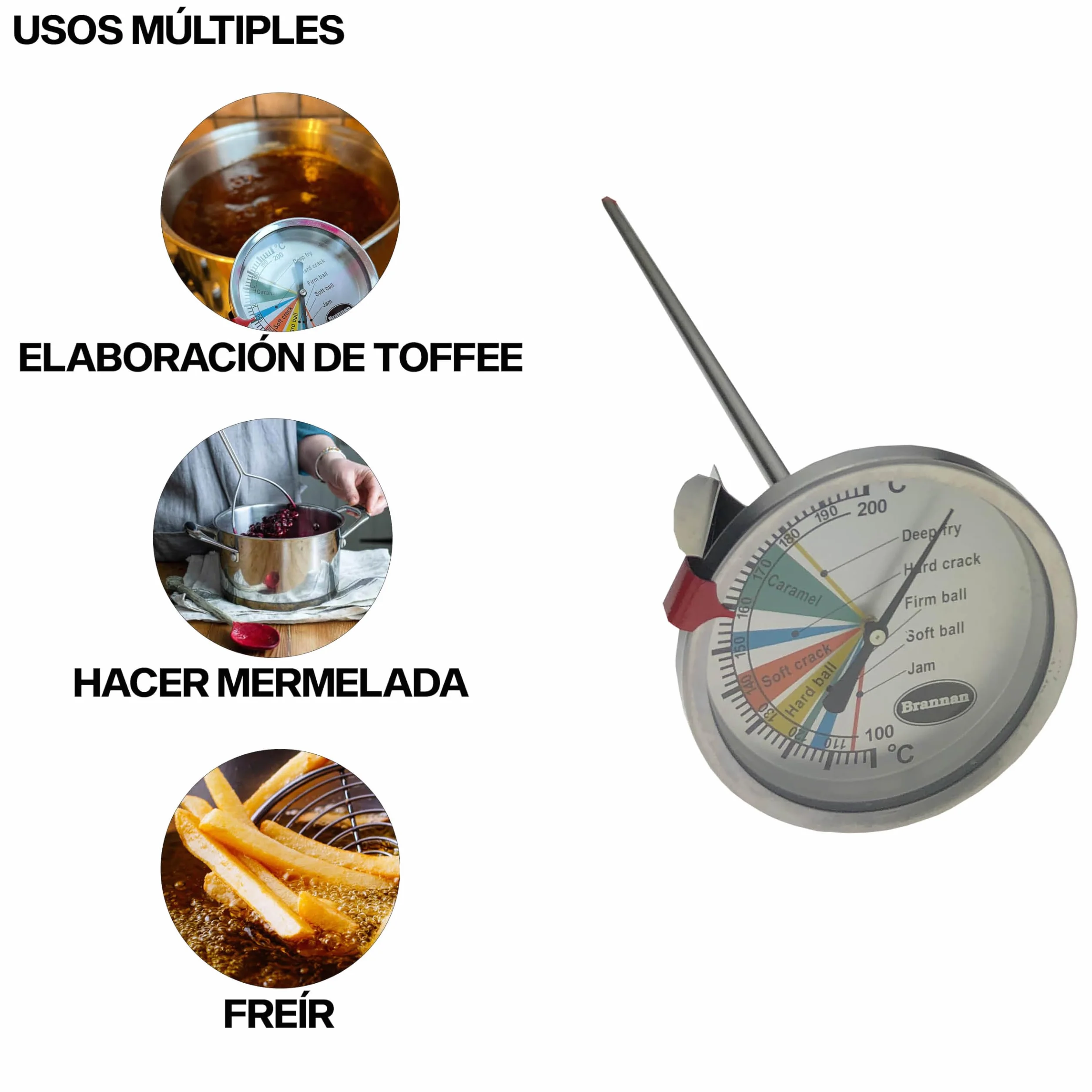 Brannan Termómetro de azúcar con sonda de 300 mm para mermeladas, dulces y freír