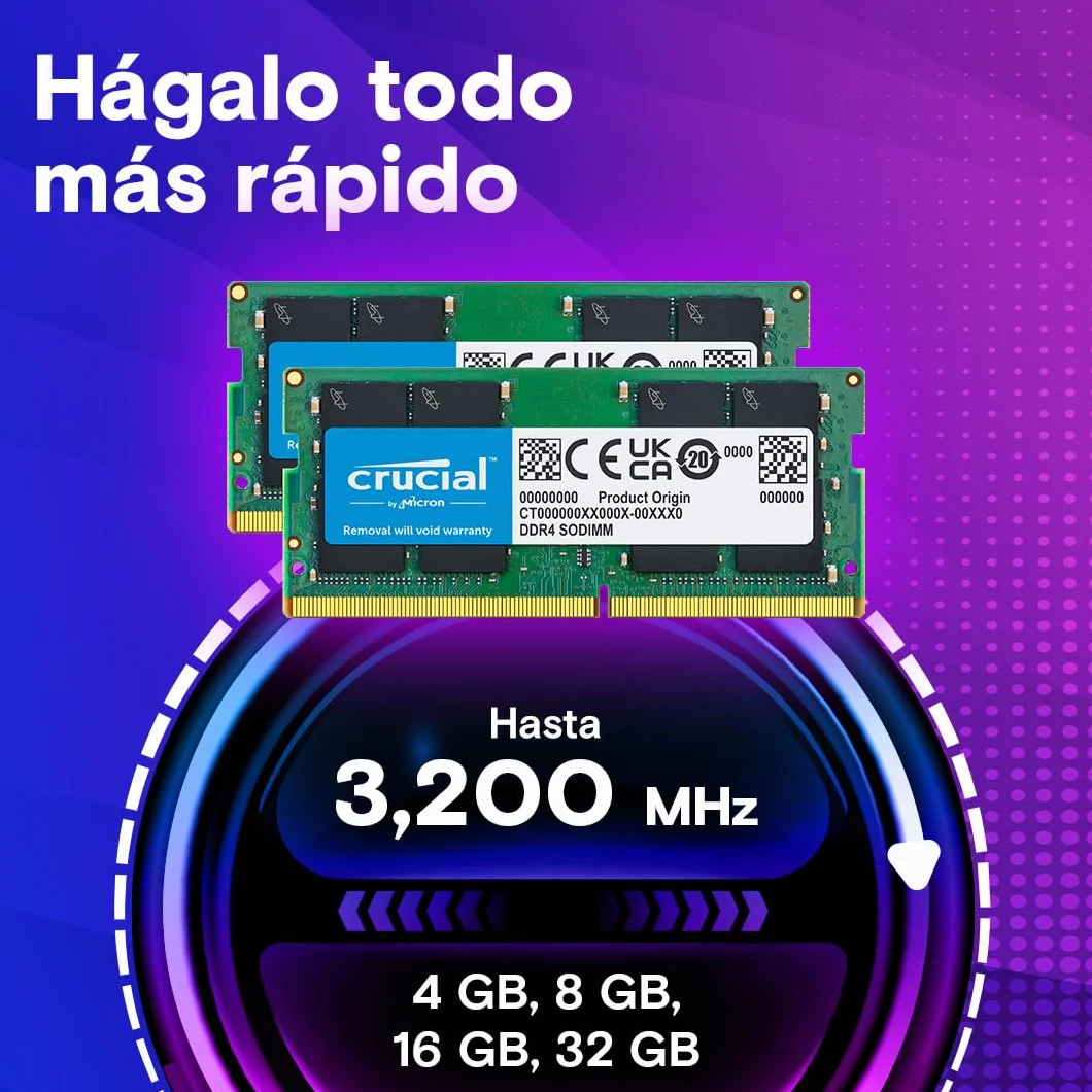 Crucial RAM DDR4 8GB 3200MHz SODIMM CL22, Memoria para Ordenador Portátil/Laptop, Mini PC (o 2933MHz / 2666MHz) - CT8G4SFRA32A