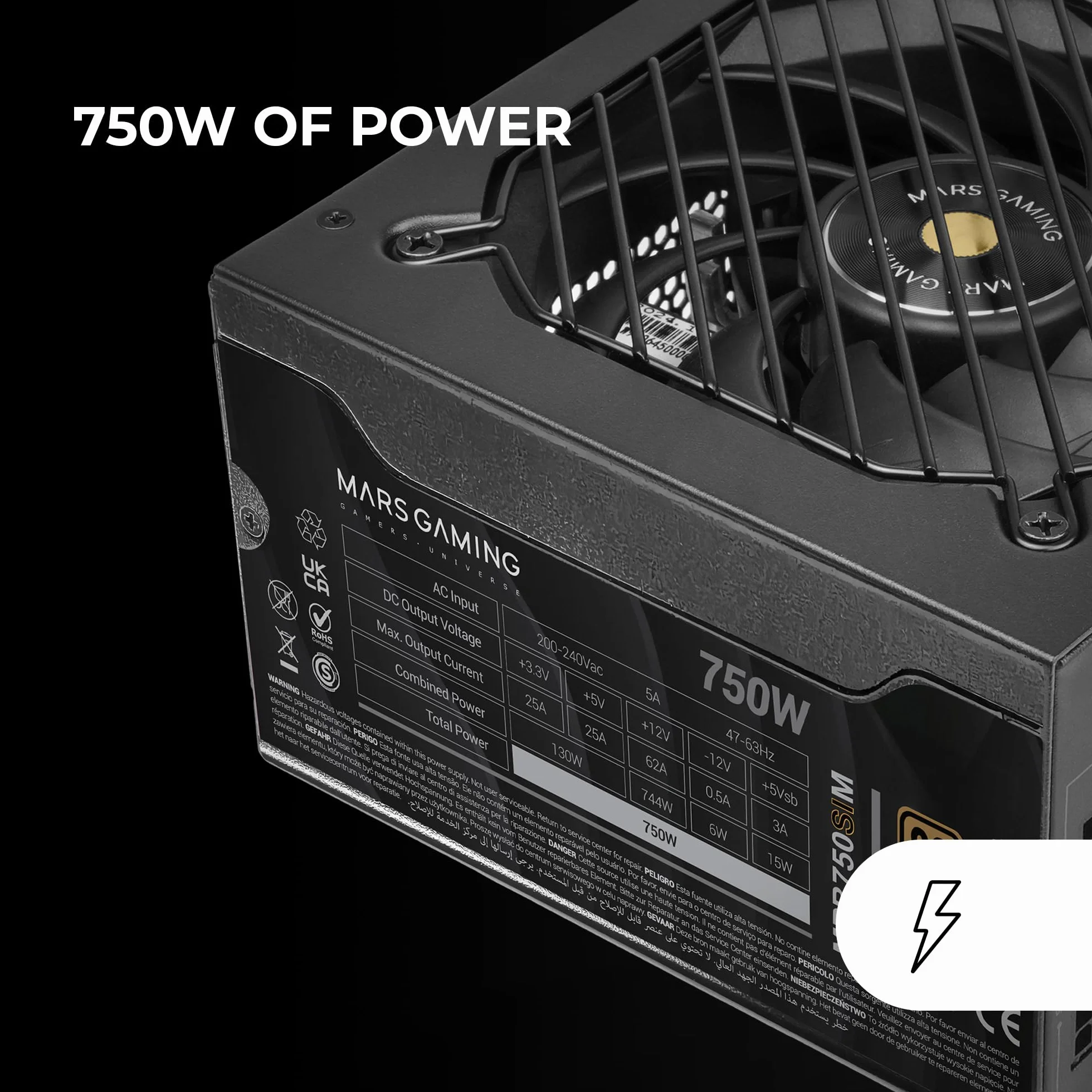 Mars Gaming MPB750SIM, Fuente Alimentación Full Modular ATX 750W, 7 Años Garantía, 80Plus Bronze 230V EU, 90% Eficiencia, Ventilador SI Extreme Silence 140mm, Tecnologías AI2-RPM, DC-DC y SMD, Negro