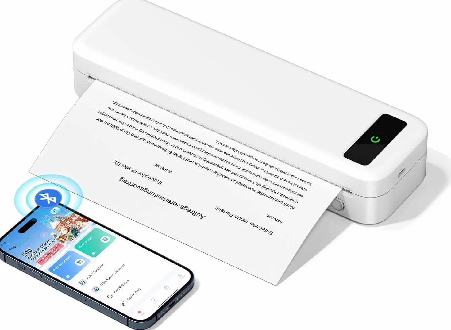 TATTMUSE Impresora Portatil a4, Bluetooth Impresoras Termica para Papel Térmica Casa Mini Movil Portatil Sin Tinta Wireless Portátiles Printer, Blanco