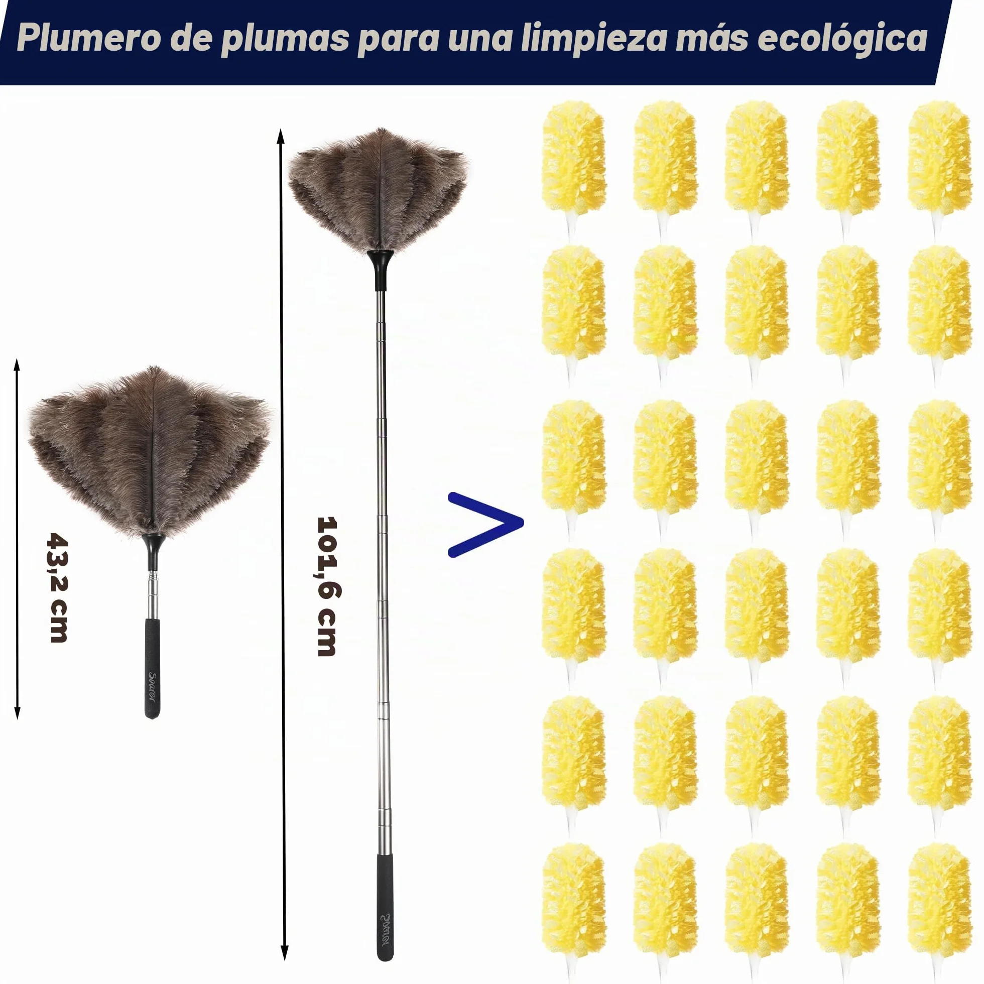Soarer Plumero de Plumas de Avestruz Extensible 40 Pulgadas Mango Largo para Limpiar