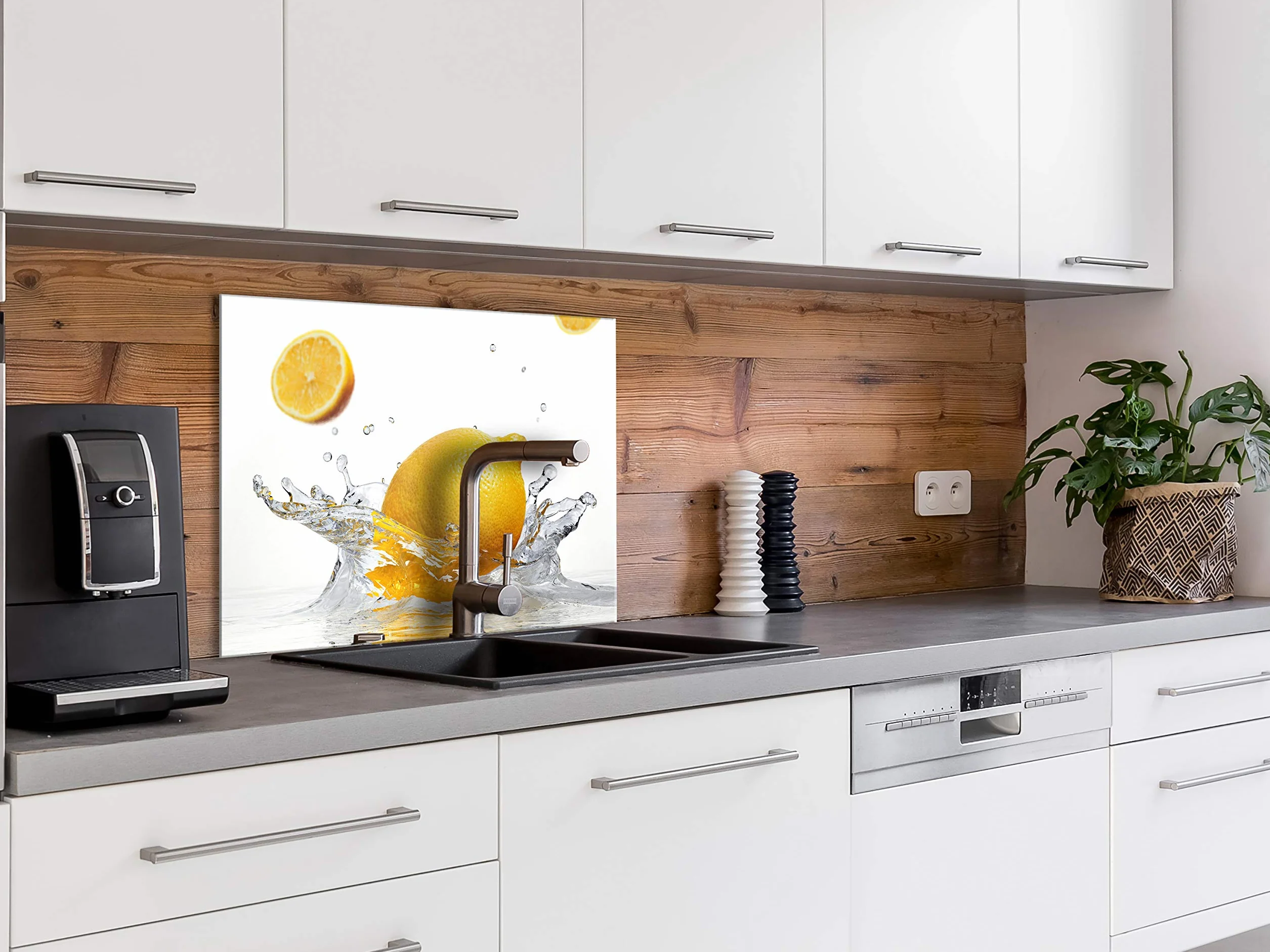 murando Panel de Vidrio para Cocina 80x60 cm Protector Pantalla Antisalpicaduras Decorativo Agua citronnée