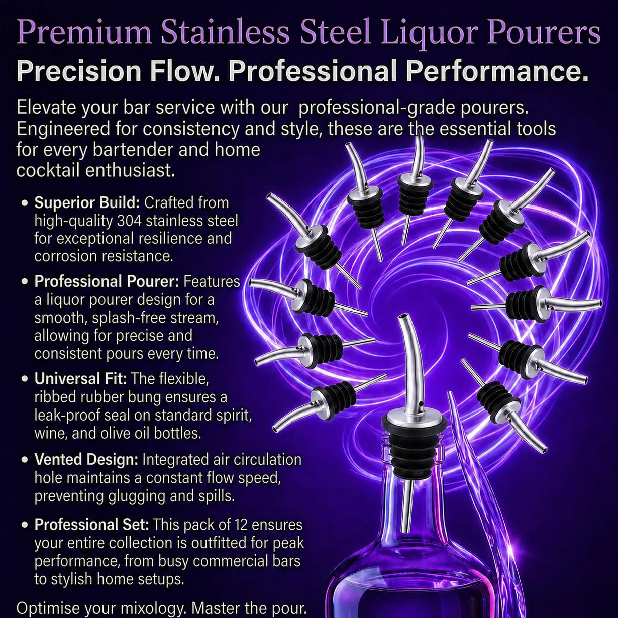 Vertedor de Botellas Reutilizables, Boquillas Acero Inoxidable, Dosificadores Universales, 12 Piezas