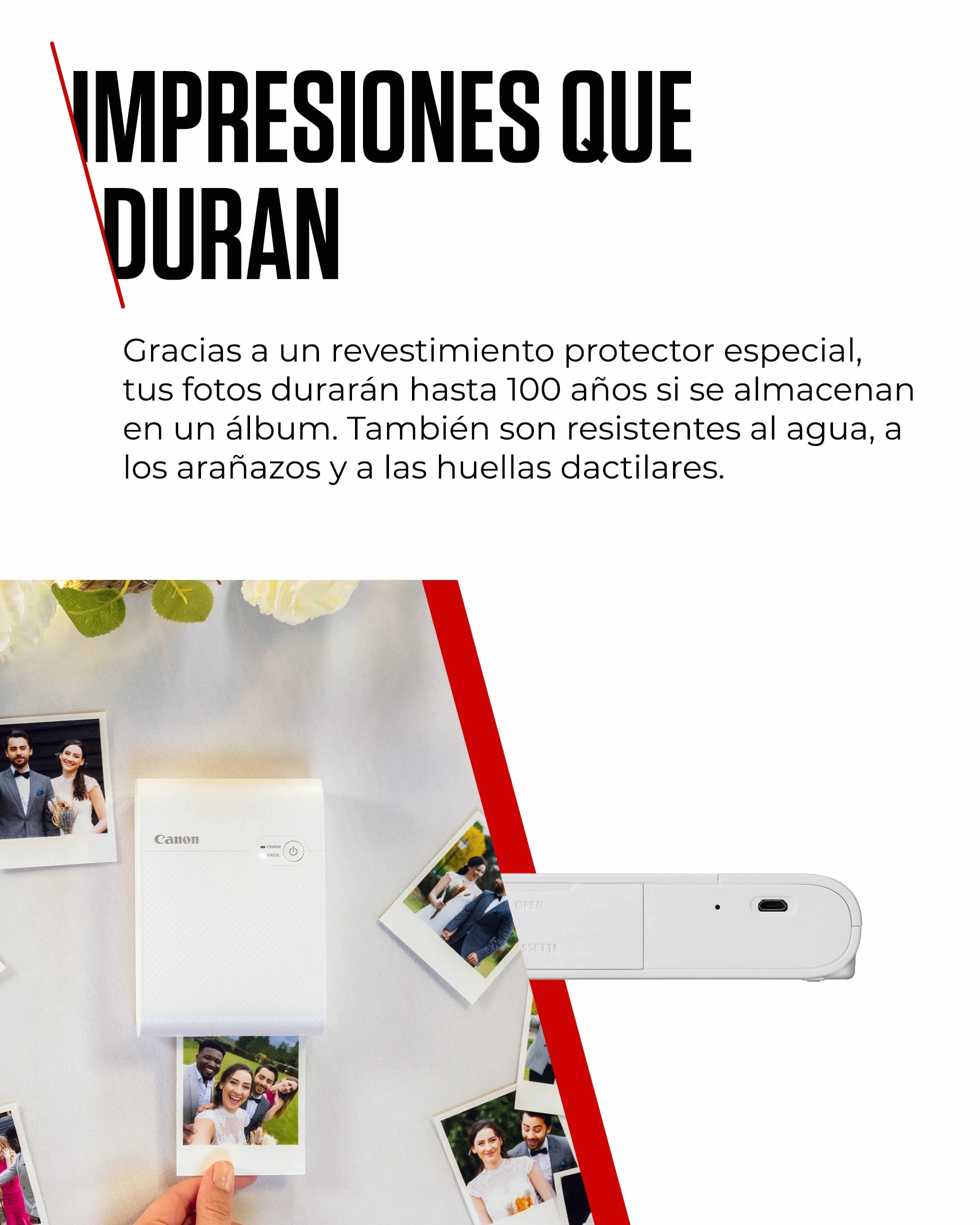 Canon SELPHY QX10, Impresora Fotográfica Instantánea y Portatil por sublimación de tinta, Conexión inalámbrica (Wi-Fi) a Smartphone y Tablet, Papel Cuadrado XS-20L (68 X 68 mm), Blanca