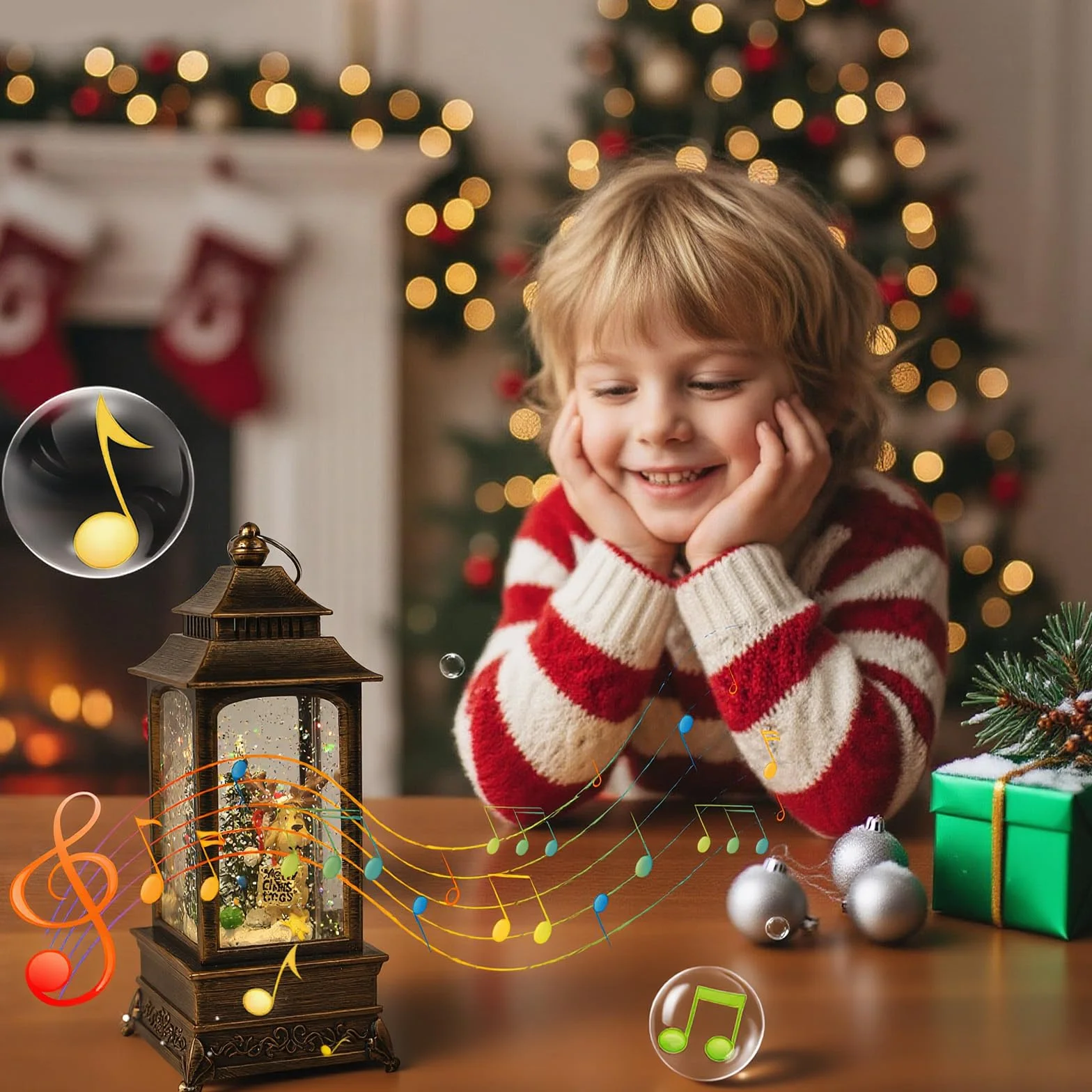 Globos de Nieve Navideños Musicales Giratorios, Linterna USB Pilas Extra Grande Decoración Navidad