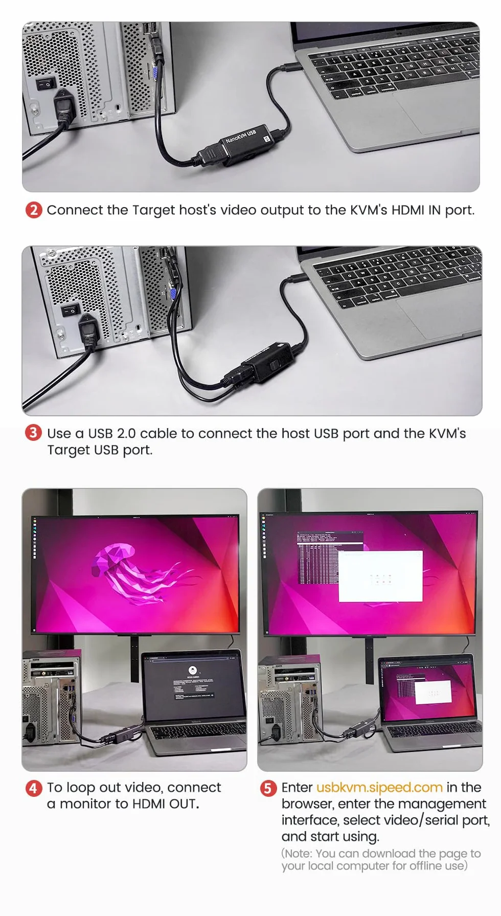Sipeed NanoKVM-USB - Juego de mantenimiento de servidores, colaboración multidispositivo, KVM USB 4K de bolsillo para SBC, conmutador USB A, captura de vídeo 1080P, HDMI 4K en y salida de bucle (Kit1