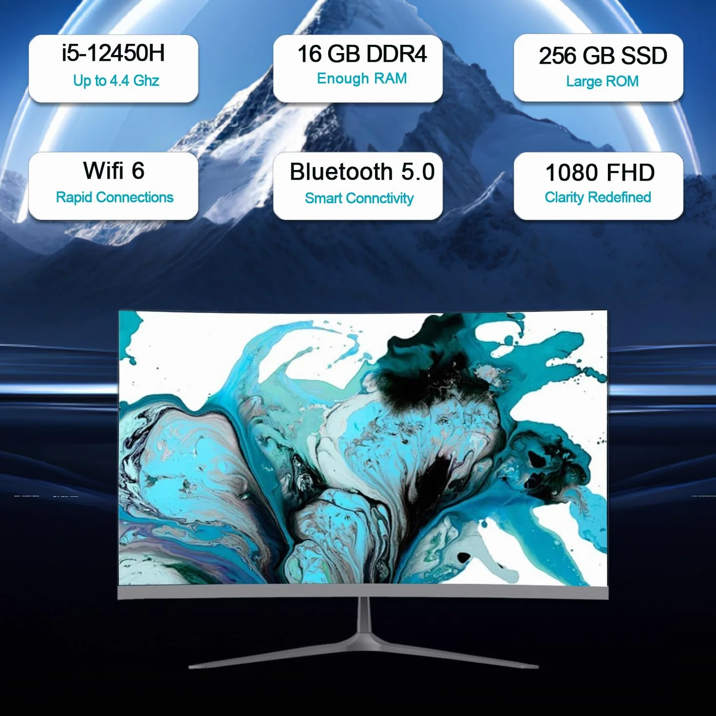 Ordenador Todo-en-Uno de 23,8 Pulgadas i5 Ordenador de Escritorio, Procesador de 8 núcleos, 16 GB de RAM, 256 GB SSD, WiFi, Bluetooth WiredTeclado y ratón, Windows 11 Pro AIO PC (Panel Plano)