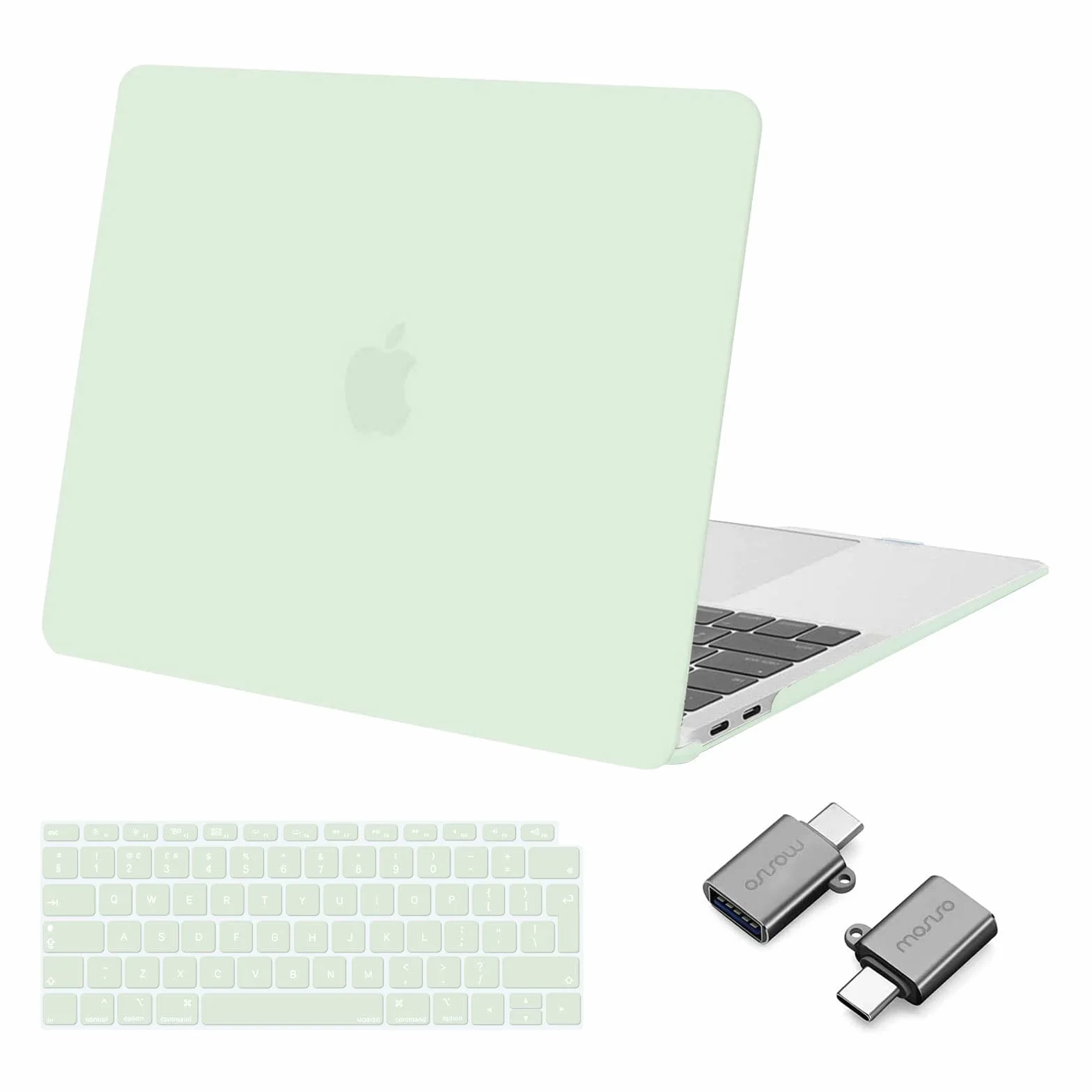 MOSISO Funda Dura Compatible con MacBook Air 13 Pulgadas 2022-2018 A2337 M1 A2179 A1932,Carcasa Rígida Protector de Plástico Estuche&Teclado Cubierta&Tipo C Paquete 2 Adaptadores,Verde Honeydew