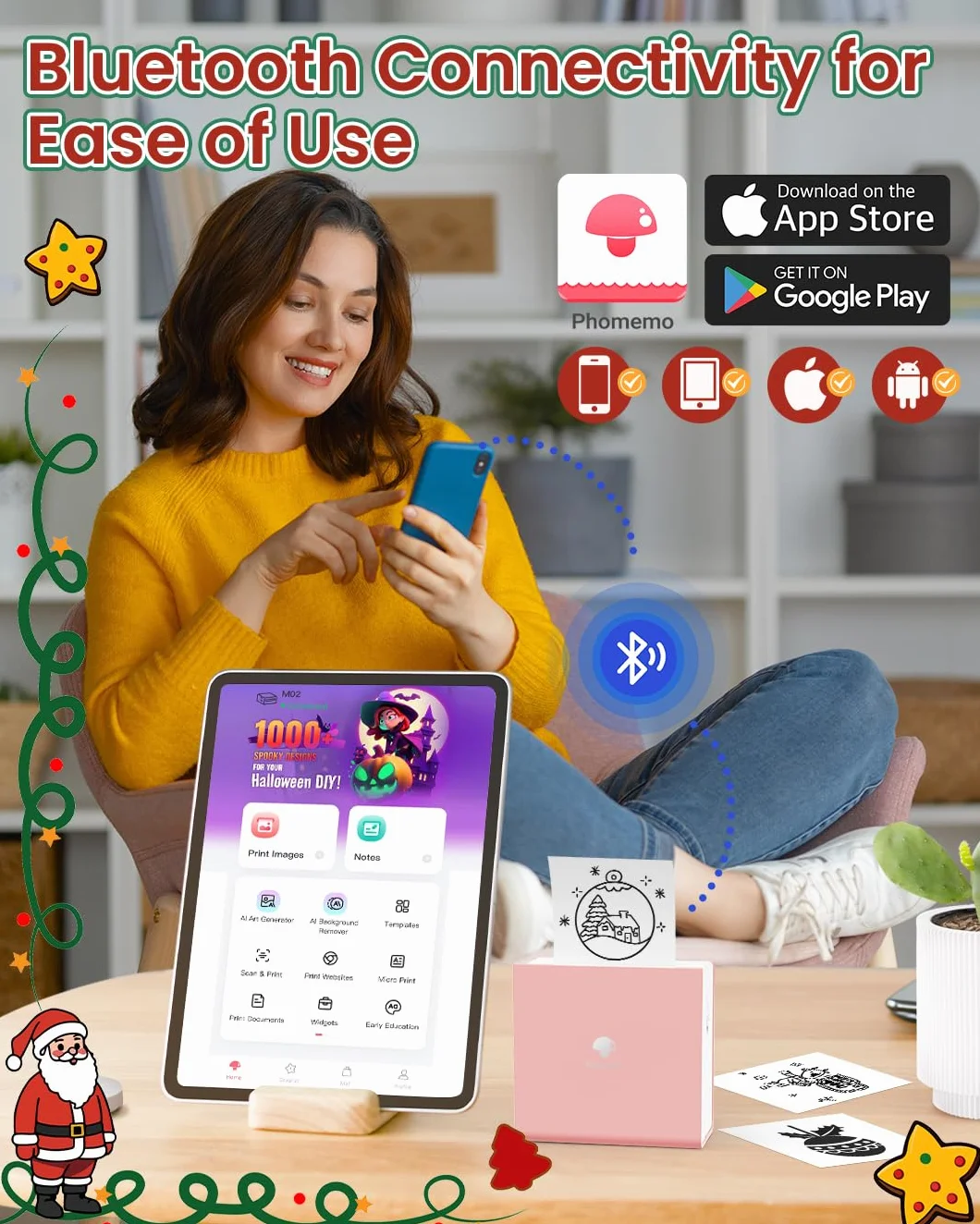 Phomemo M02 - Impresora térmica con 3 Rollos de Papel incluidos, compacta Impresora de Bolsillo inalámbrica para Viajes, Compatible con Android iPhone y iPad para Journal Children Daily Plan, Rosa