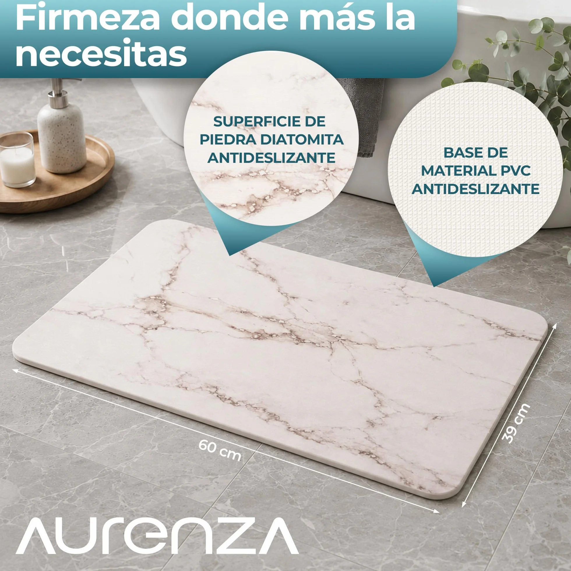 Alfombra Diatomita Baño 60x39 cm Antideslizante Secado Rápido Alta Absorción Piedra Ducha