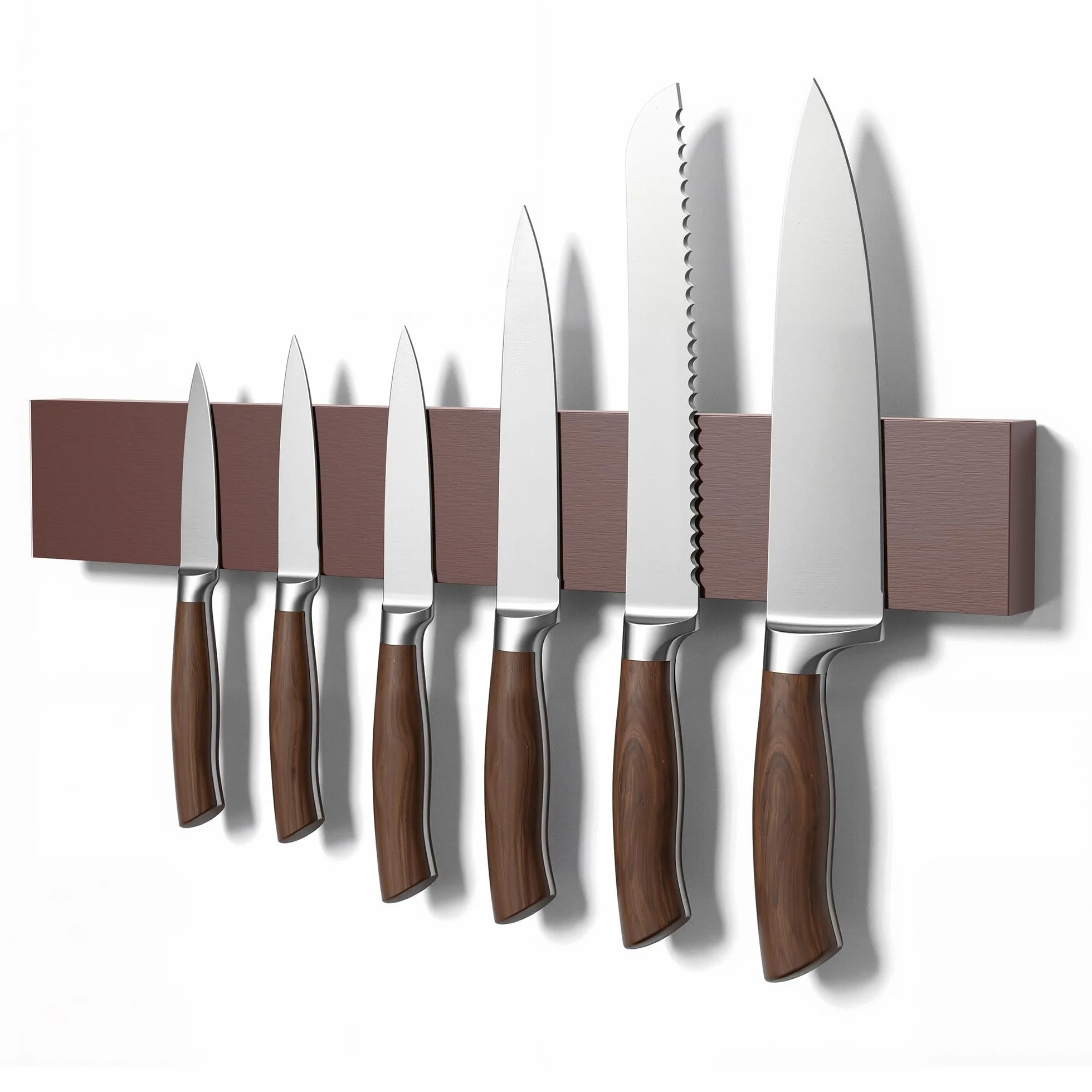 Soporte Cuchillos Cocina Magnético 40 cm, Organizador Cuchillos Madera con Imanes Adhesivos y 2 Ganchos Autoadhesivos