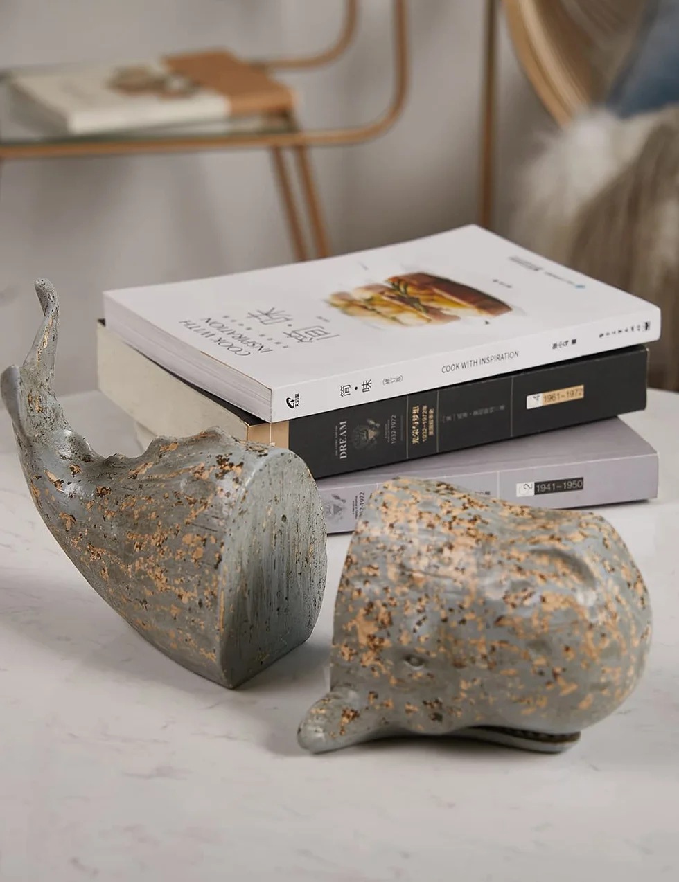 HAUCOZE Soporte de Libros Ballena Escultura Marina Decoración Moderna 24cm