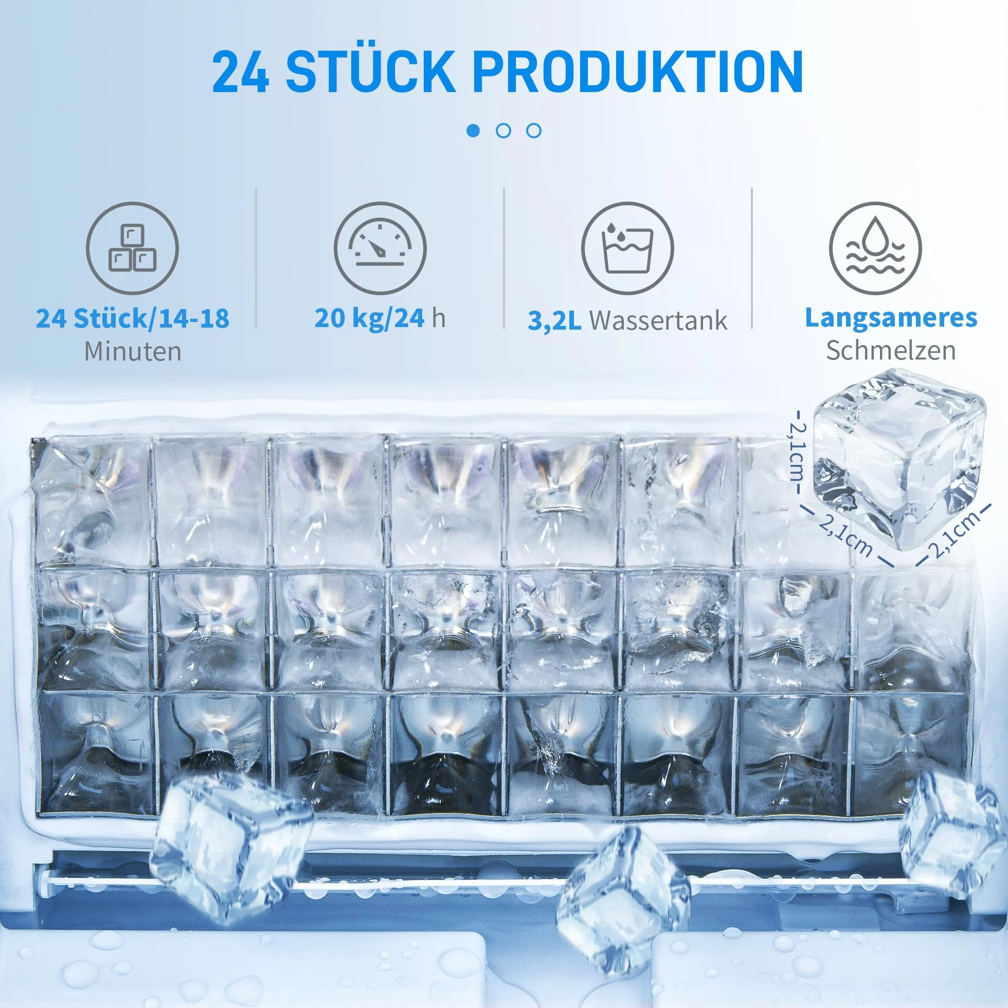 HOMCOM Máquina de hielo acero inoxidable 24 cubitos 14-18 min 20 kg/24h 3,2 L autolimpiable cocina