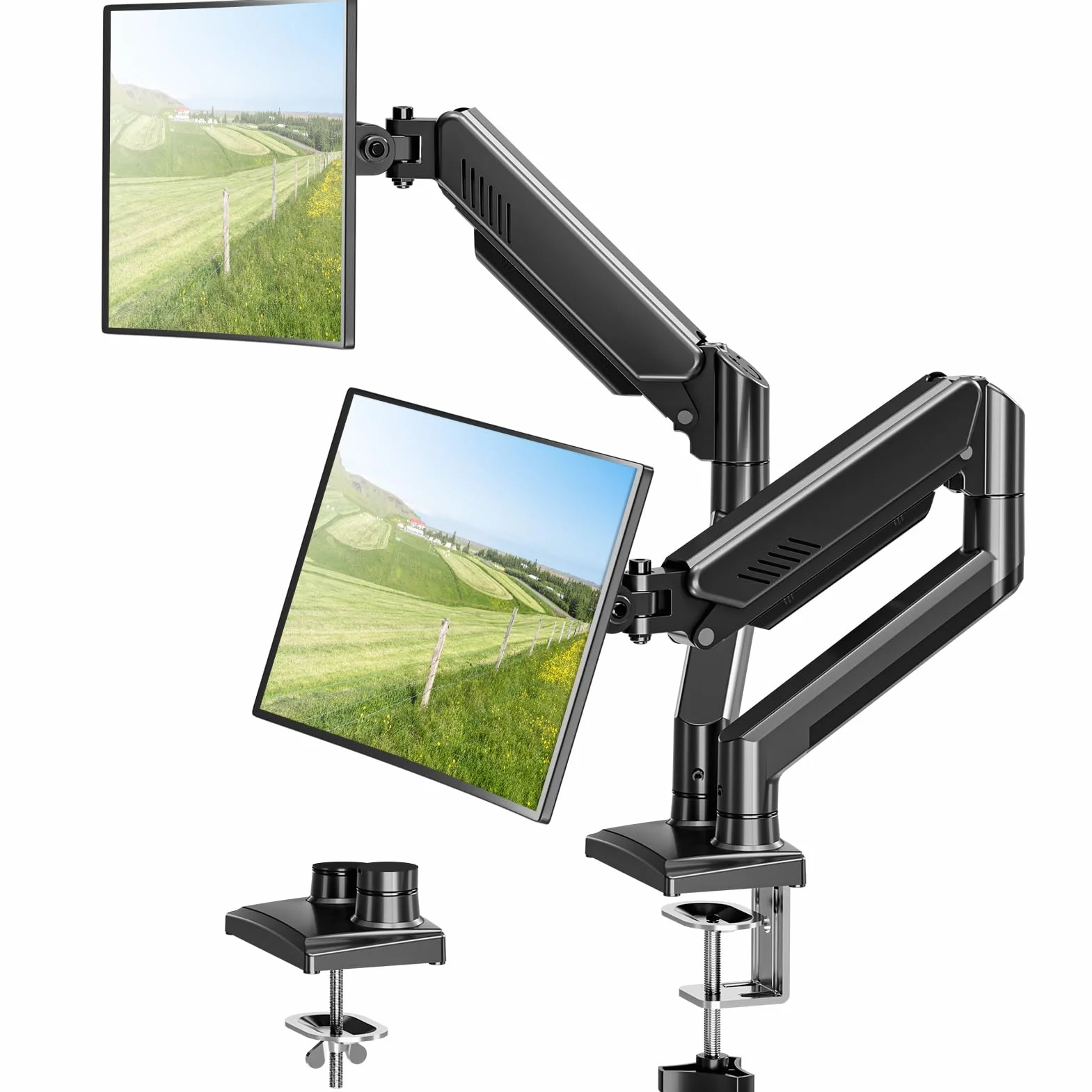 ELIVED Brazo de Monitor Doble Ajustable a Gas Soporte Ergonómico de Monitor de PC para la Mayoría de Monitores de 13-32 Pulgadas con VESA 75x75/100x100 EV005