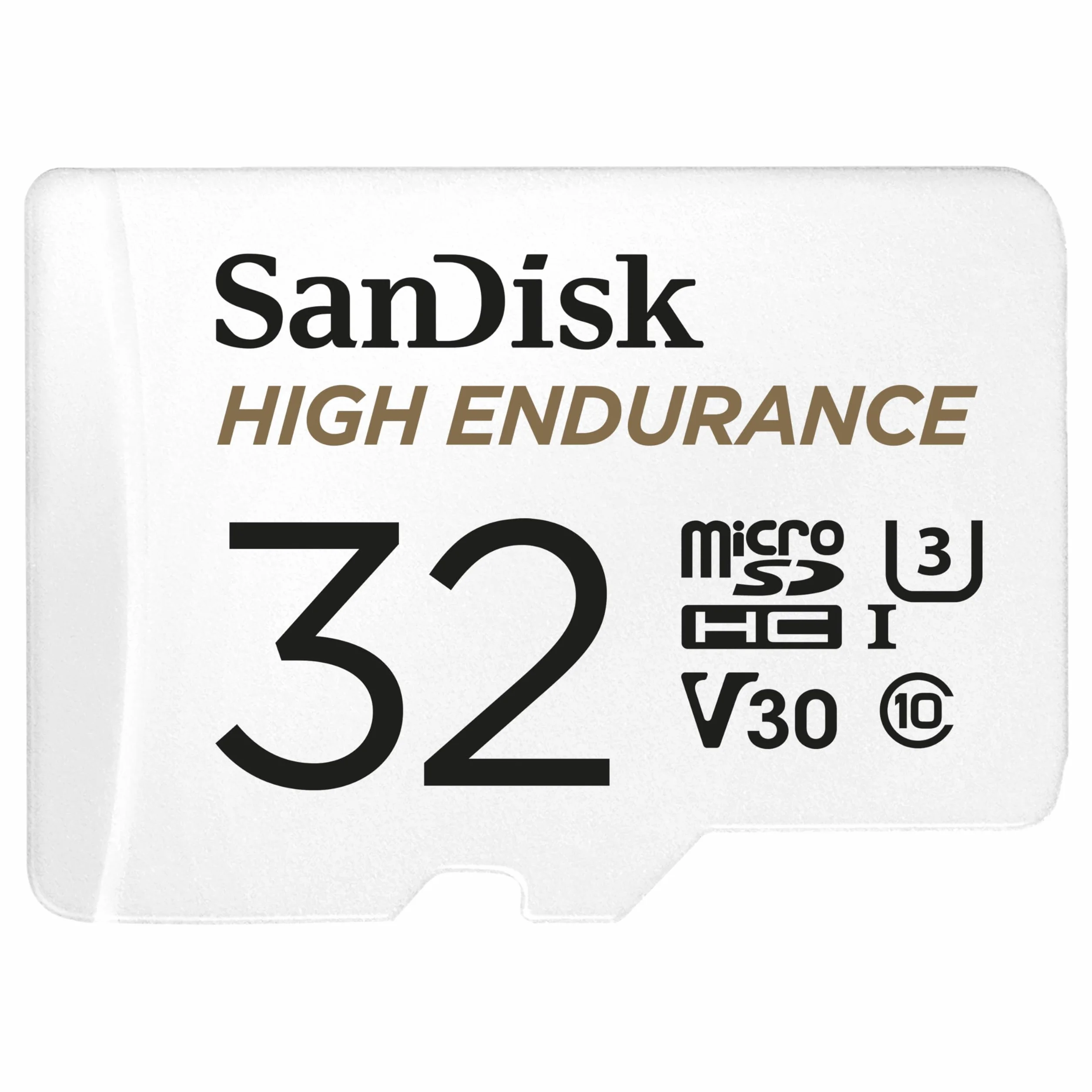 SanDisk HIGH ENDURANCE Video Monitoring for Dashcams & Home Monitoring 32 GB microSDHC Memory Card + SD Adaptor, Up to 100 MB/s read and 40 MB/s Write, Class 10, U3, V30, White