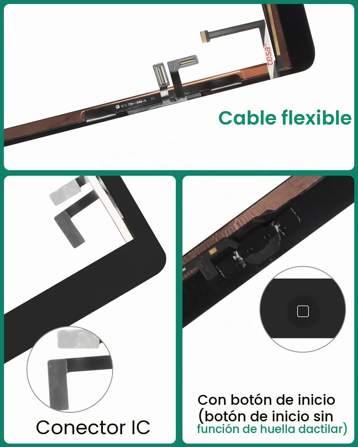 para iPad Air 1 1ª generación de Pantalla táctil digitalizador de Vidrio de Repuesto, para iPad 5 A1474 A1475 A1476 Panel Kit de Piezas de reparación (con botón de Inicio) (Negro)
