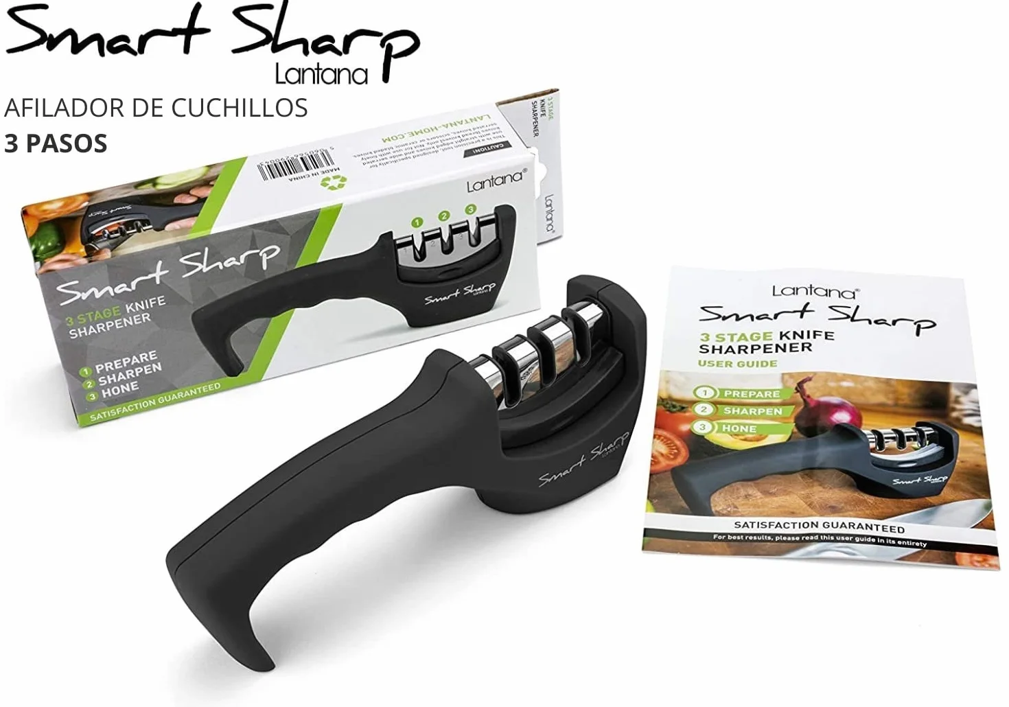 Afilador de cuchillo inteligente Lantana, 3 etapas, manual profesional