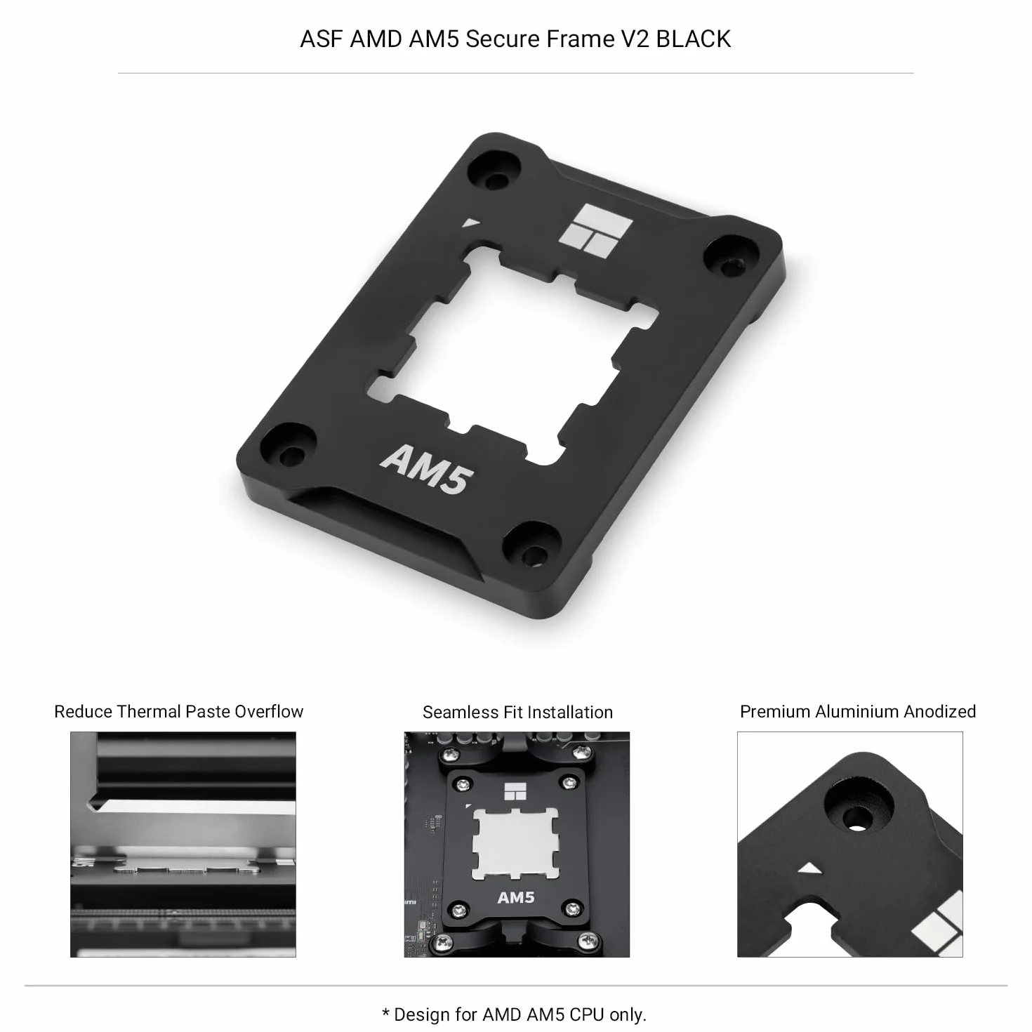 Thermalright Soporte de CPU AM5 Secure Frame Black V2, AM5 Corrective Anti-Bending Fixing Evoiding Capacitors, AM5 Secure Frame, AM5 Anti-Bending Contact Frame (ASF Black V2)