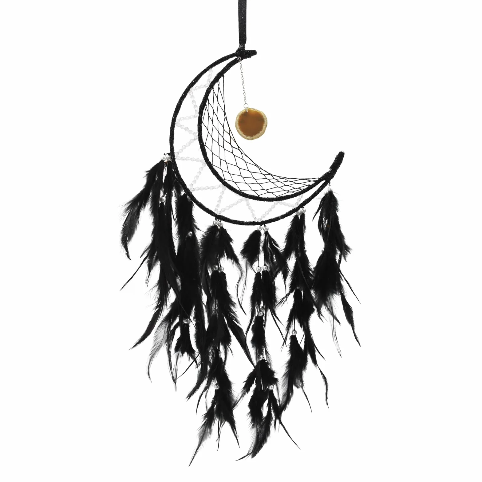 Atrapasueños de Luna Hecho a Mano para Colgar en la Pared, Estilo Bohemio, Negro