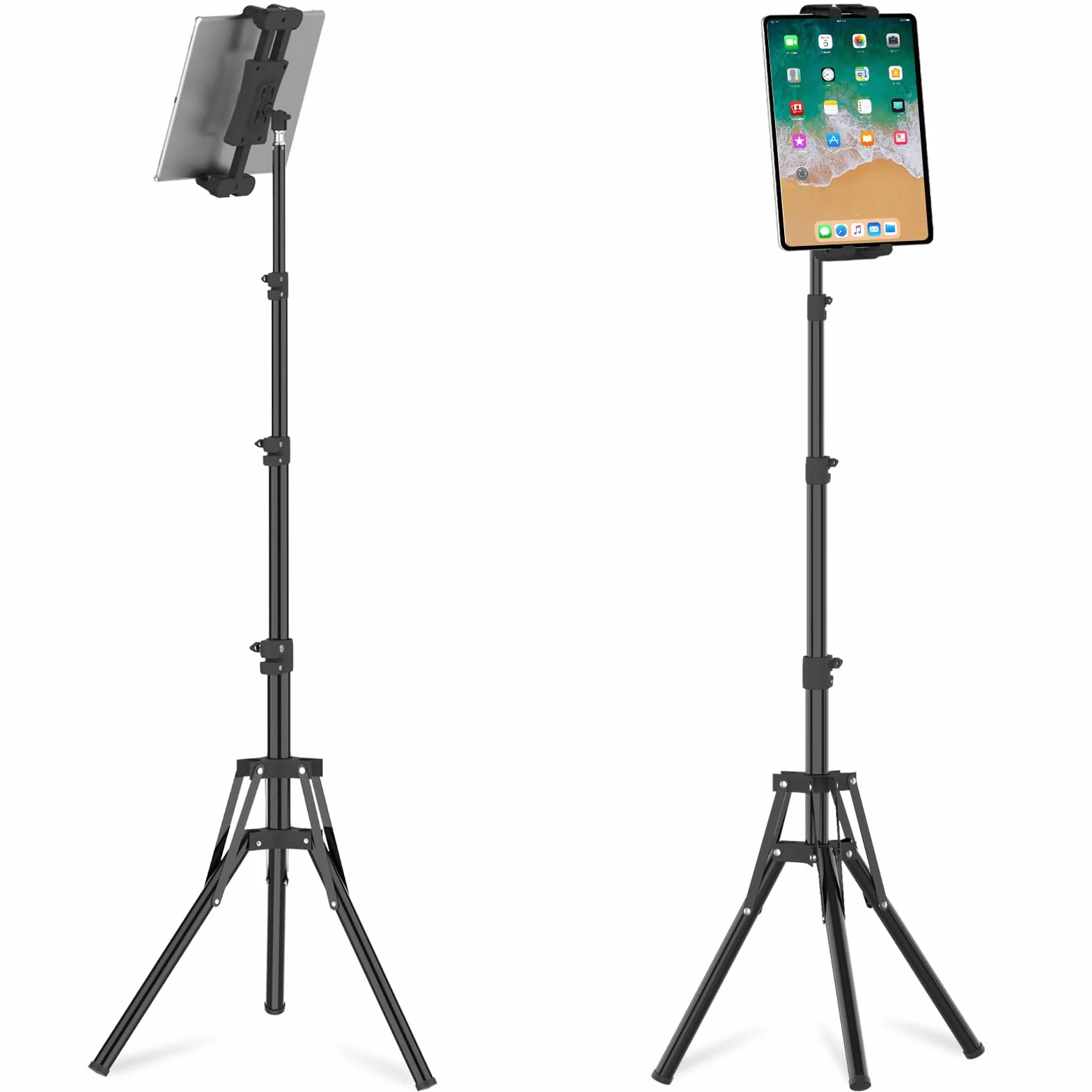 Trípode para iPad, Soporte de Suelo Ajustable en Altura de 165 cm, iPad Soporte de Suelo Giratorio de 360°, Tableta Trípode para iPad Pro, Air, Mini Tabletas y Teléfonos de 4,7" a 13,5"